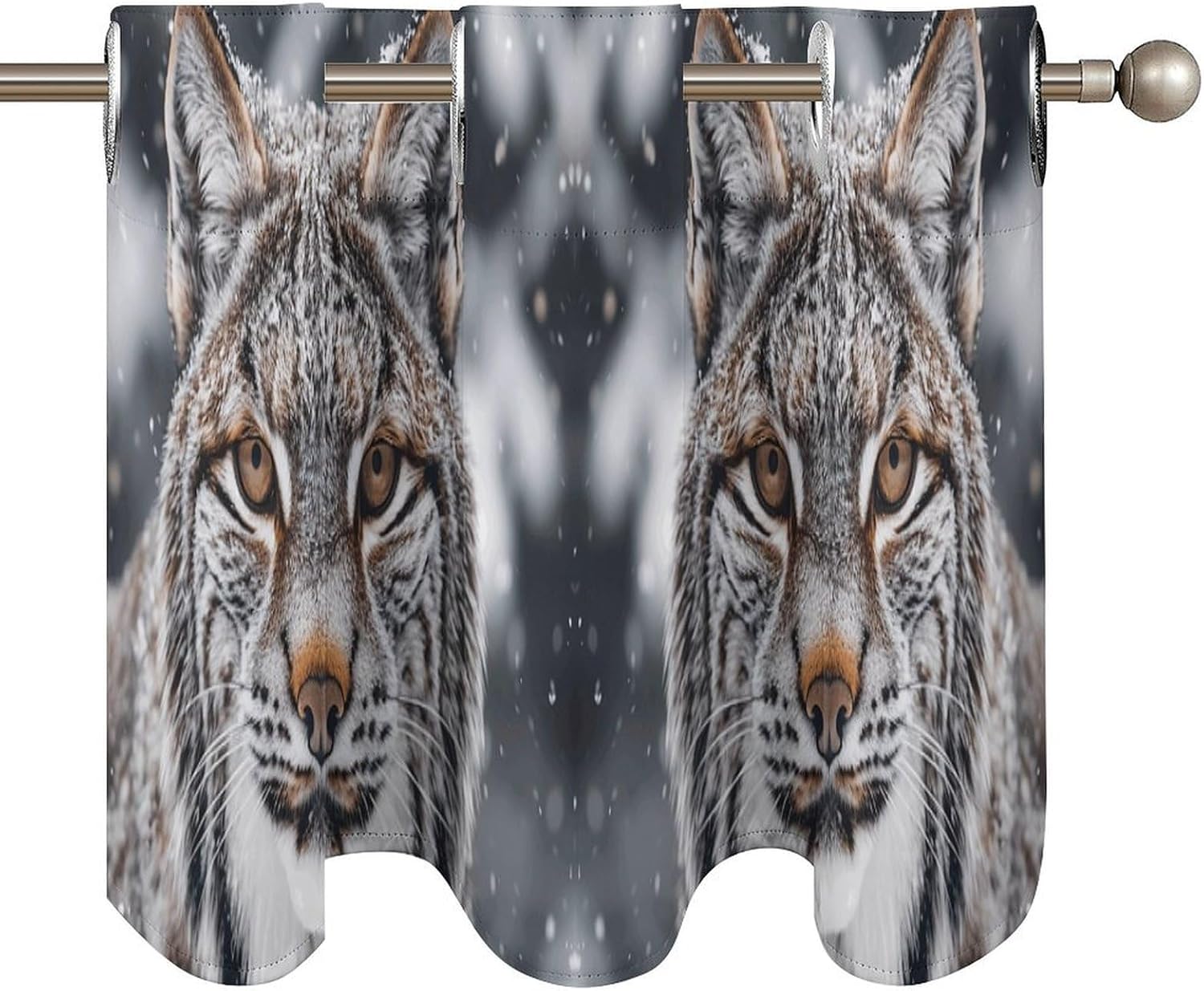 Lynx in The Snow Valance for Windows, 2 Pack Kitchen Curtains Modern Home Decor, Soft Blackout Window Curtains for Living Room & Bedroom, 18 X 52 Inch