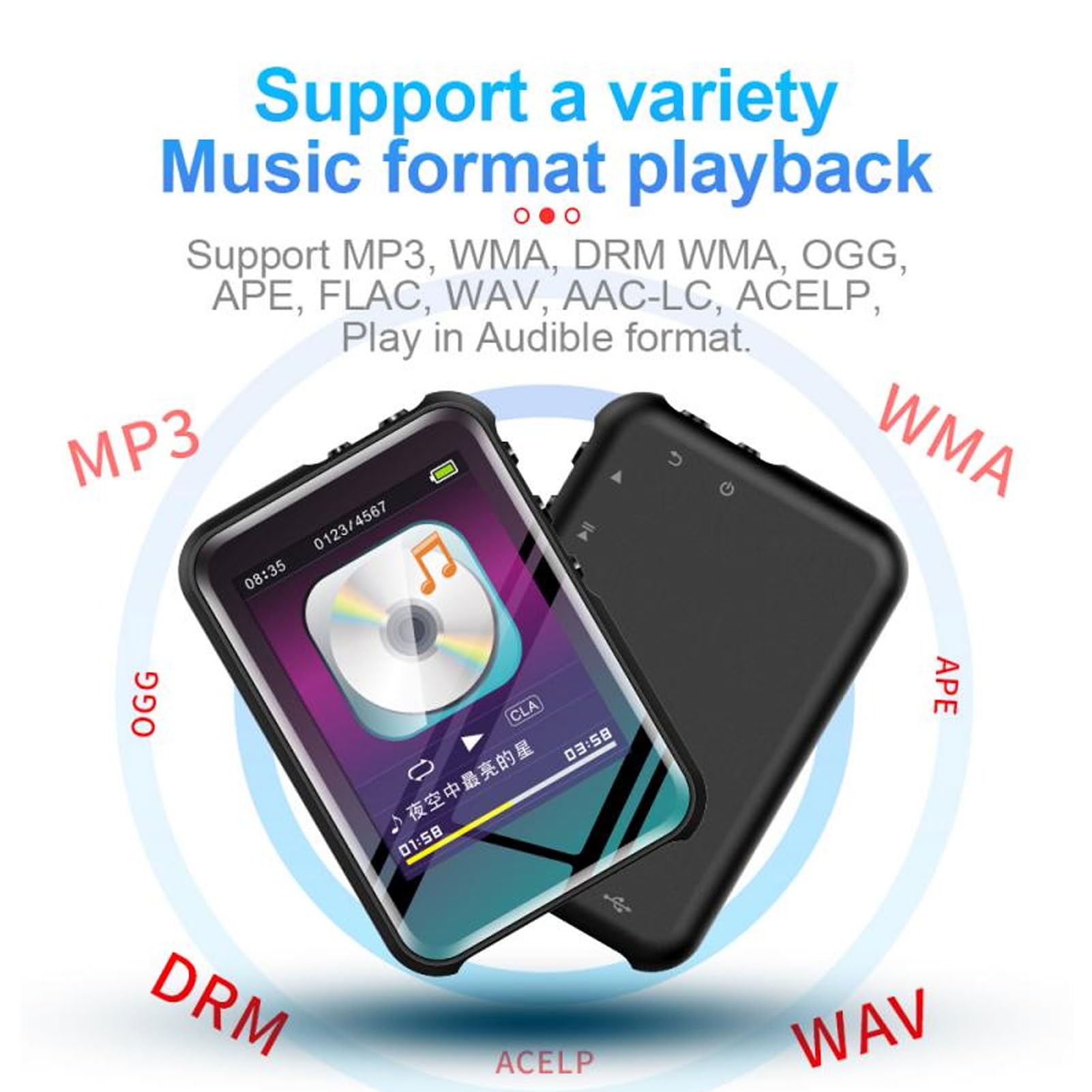 Odtwarzacz MP3, bezstratny dźwięk przestrzenny 3D HiFi Odtwarzacz muzyczny 1,5-calowy pojemnościowy ekran dotykowy Wyświetlanie obrazu Odtwarzanie wideo Cyfrowy odtwarzacz audio
