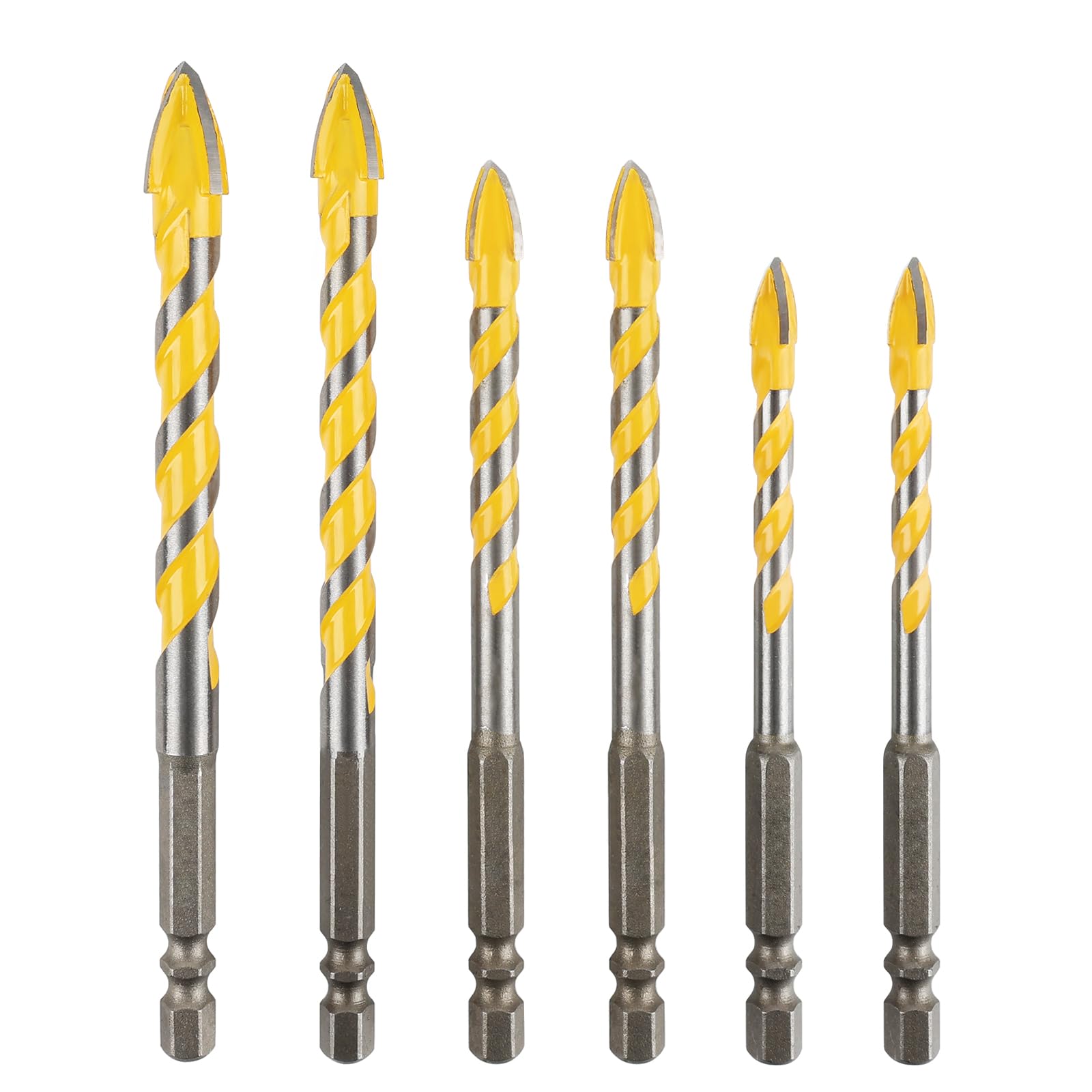 Juego de 6 Brocas para Porcelánico de Carburo de Tungsteno, Brocas para Cerámica, Baldosas, Vidrio, Hormigón y Madera (6/8/10/12mm) con Punta Centrada