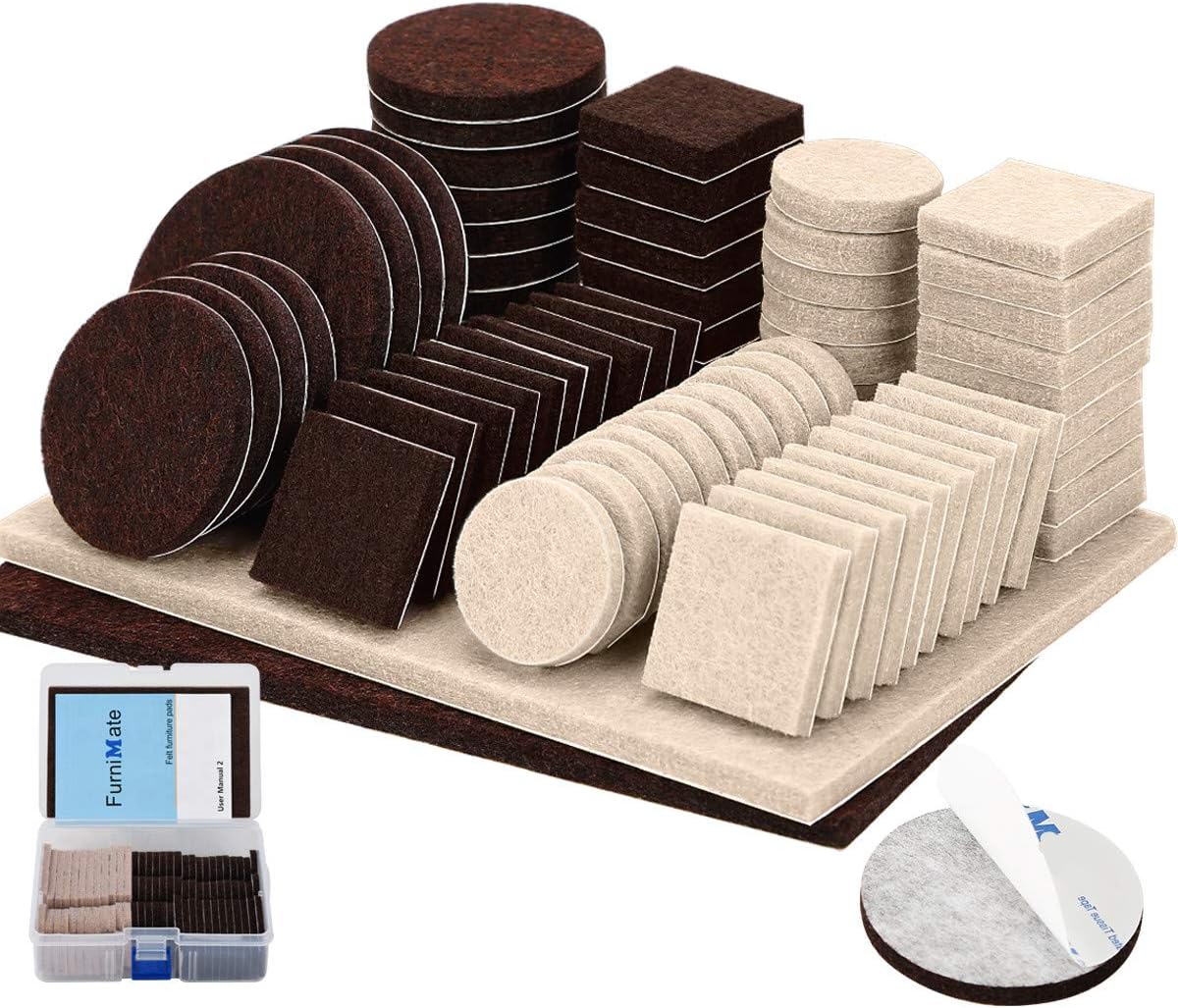 FurniMate Furniture Pads 138 Pieces Felt Pads Two Colors Pack Self Adhesive Anti Scratch Felt Furniture Pads Brown and Beige Felt for Furniture Protector on Wood Hardwood Floor in a Box