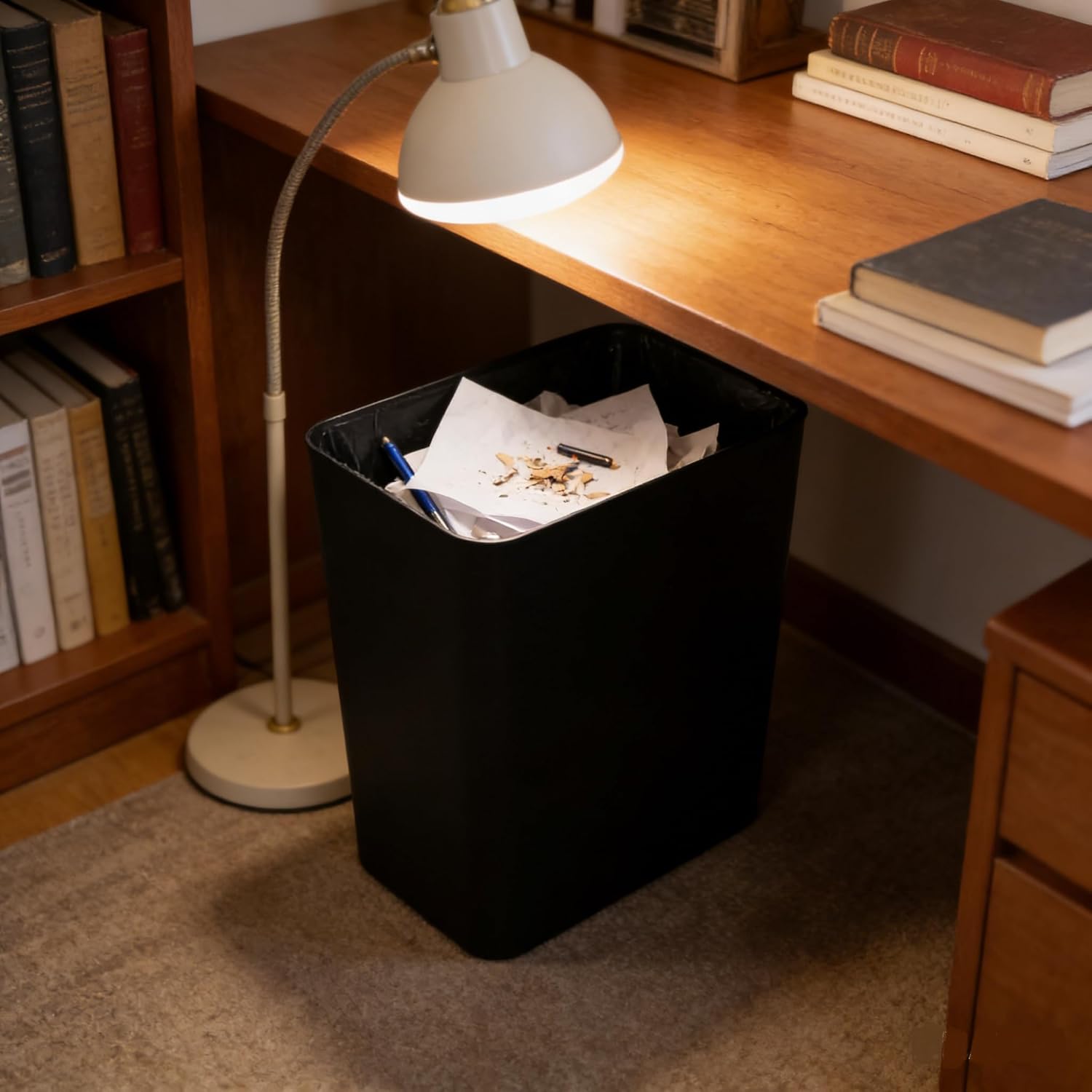 Xyskin 4.5 Gallon Plastic Garbage Bin, Deskside Wastebasket, Waste Can, Black, 3 Pack
