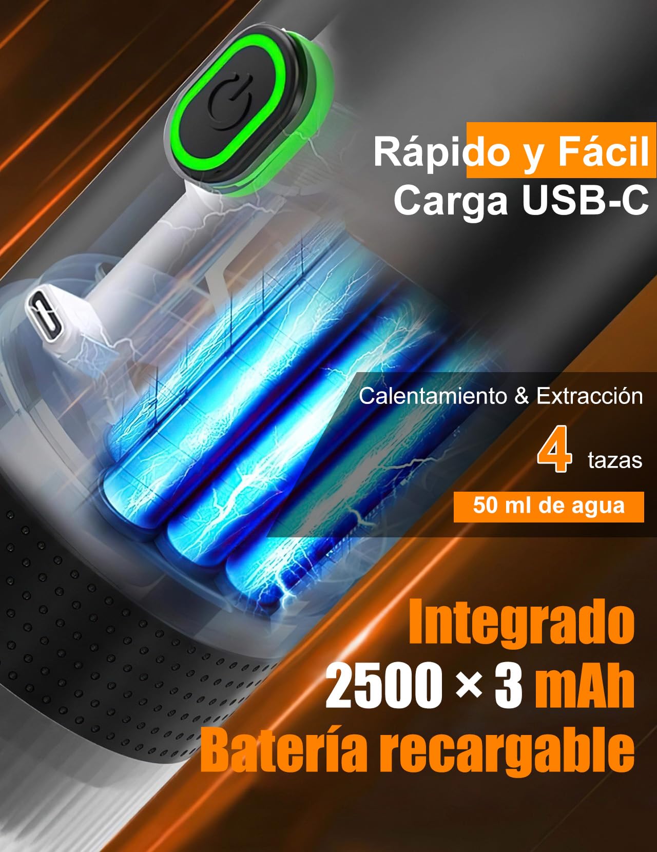 Cafetera Portátil, Cafetera Eléctrica Espresso con Autocalentamiento | 2 en 1 Compatible con Café Molido y Cápsulas de Café para Acampar, Hacer Senderismo y Viajar