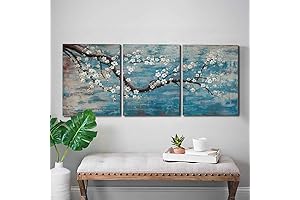 3-Piece Wall Painting: Hand-Painted Floral Canvas Masterpiece for Home Décor