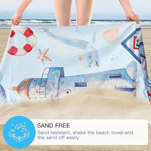 Miniatura 3 de Toalla de playa de microfibra sin arena, 72 x 36 pulgadas, extra grande, ligera, súper absorbente, fina de secado rápido, para natación, baño,