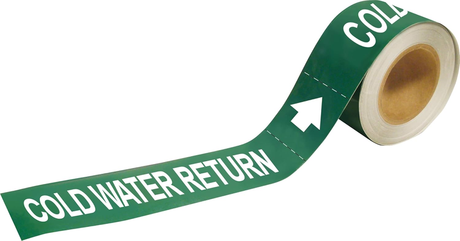 Brady 73873 Pipe Marker, Cold Water Return, 2" Height (Pack of 25)