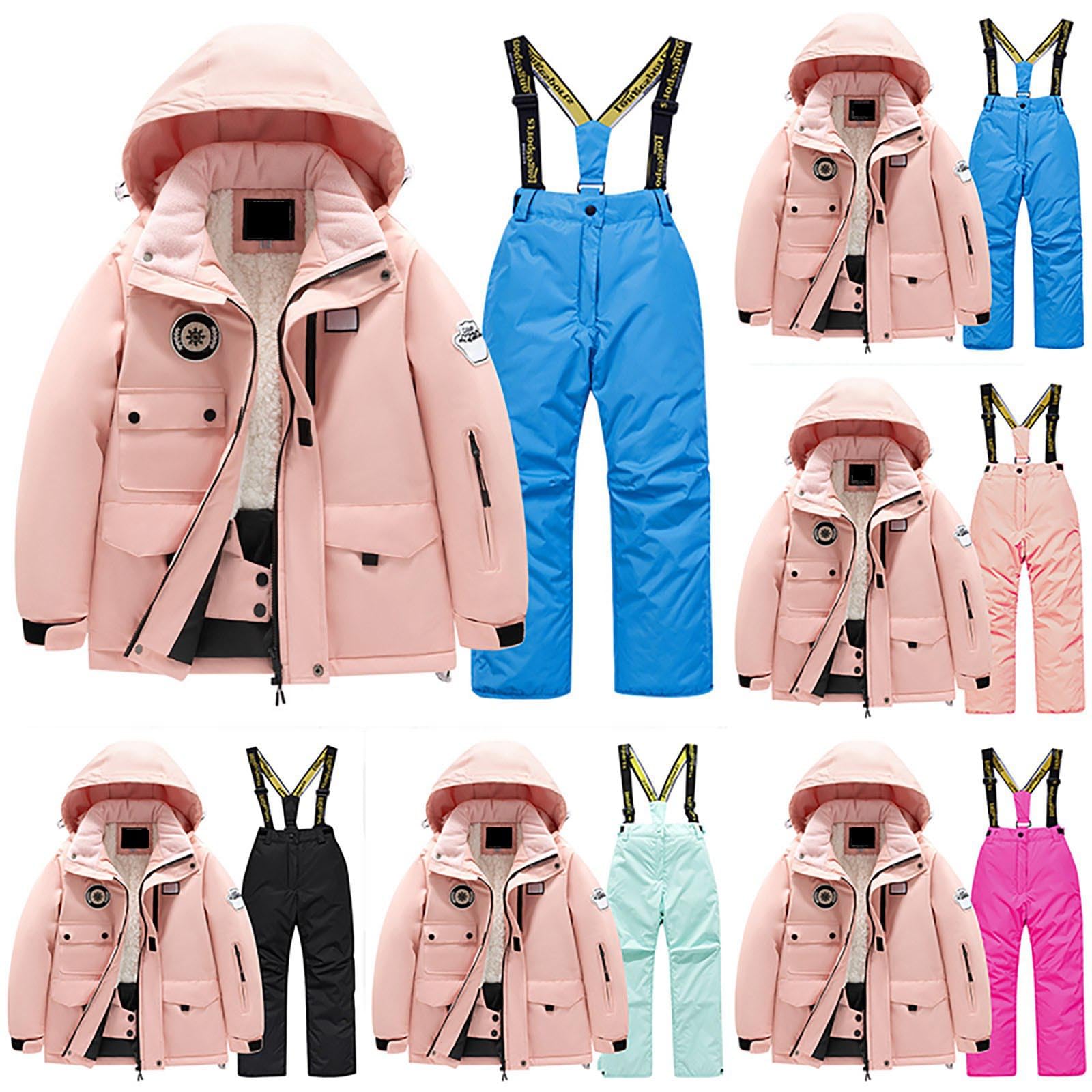 Vestitino Bambina Tuta da Sci per Bambini in Pile Giacca Multitasche e Pantaloni Invernali Windbroof Snowboard Tute da Neve Calde Invernali Unisex