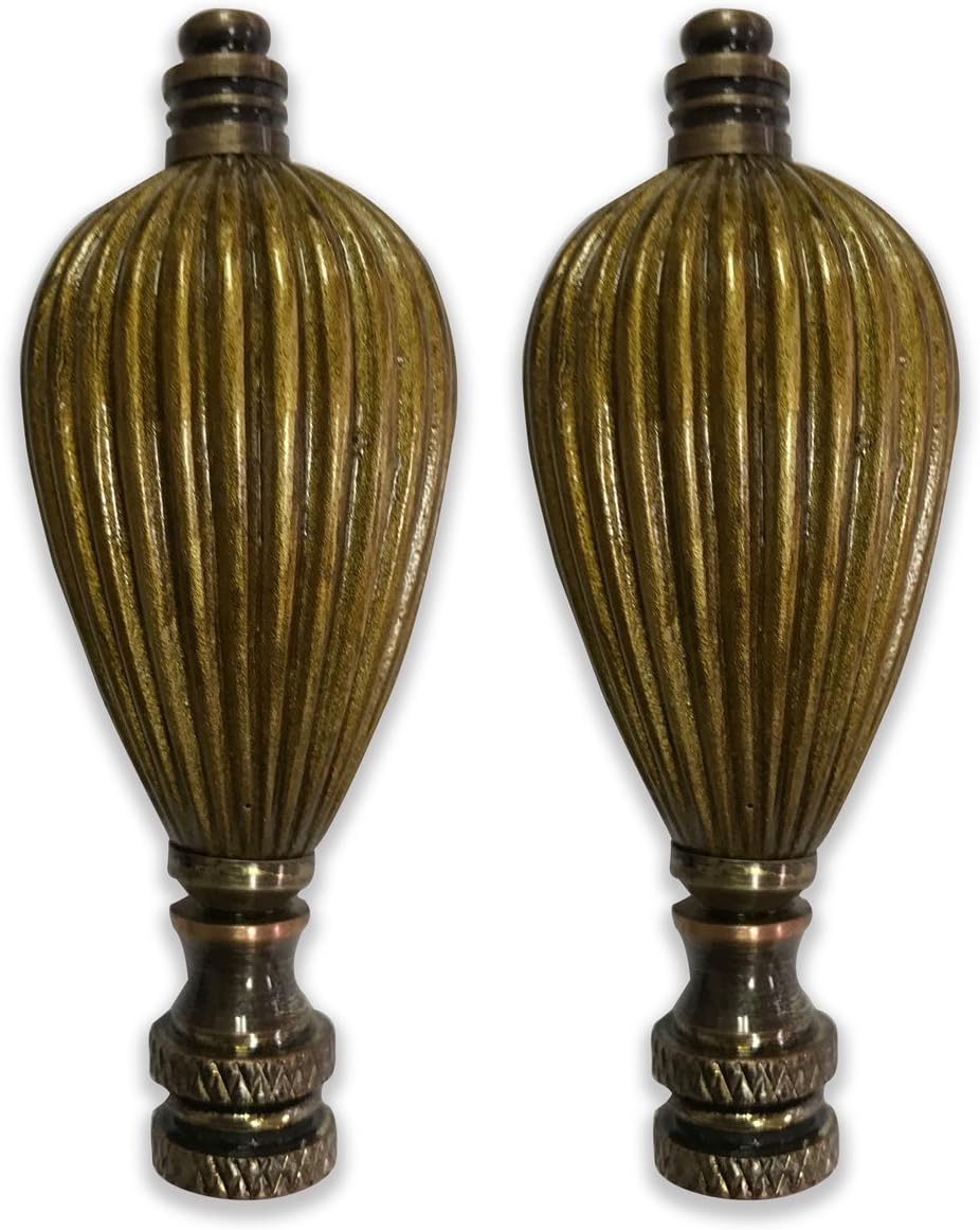 Royal Designs Vase Shaped 3.5" Lamp Finial for Lamp Shade, Antique Brass - Set of 2