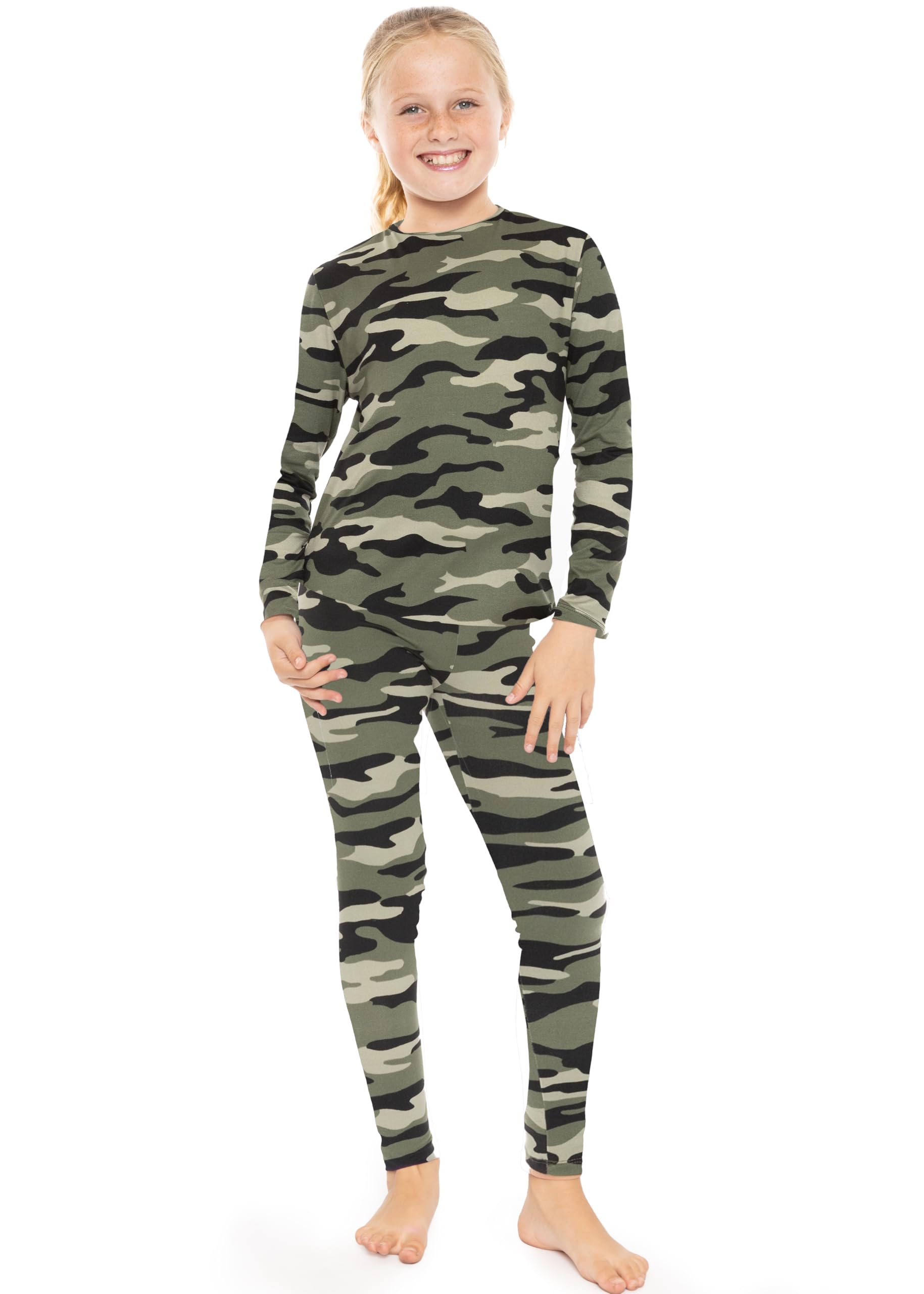 STRETCH IS COMFORT Girls 2 Piece Hoodie Short Sleeve Long Sleeve Crew Neck Top and Leggings Set Kids Thermals Underwear Set