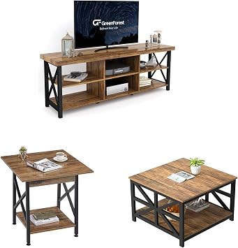 GreenForest TV Stand for TV, End Table and Coffee Table with Storage, Walnut