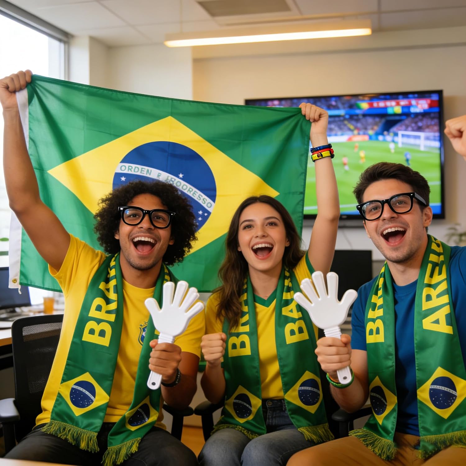 FRoon Brazil Football Fan Set of 6 with Flag, Scarf, Square, Glasses, Face Paint