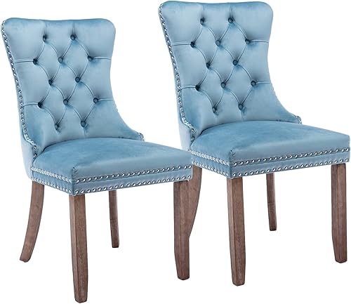 Rhomtree Silla de comedor copetuda moderna de terciopelo para comedor, sillas de comedor tapizadas con diseño de remache de clavo, anillo trasero