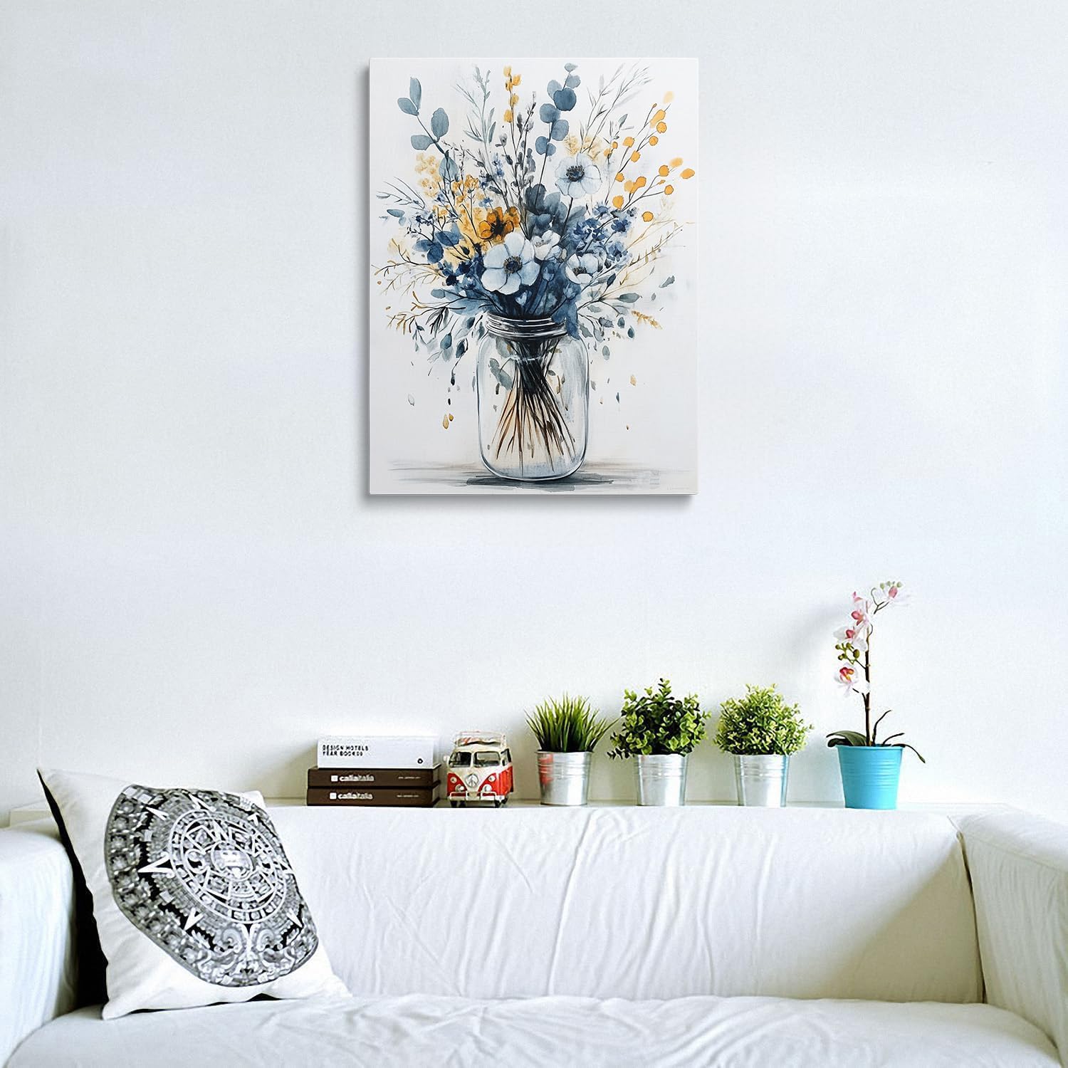 Framed Navy Blue Prints Vintage Daisy Floral Picture Wall Decor Gift Modern Poster Retro Simple Rustic Flower Canvas Wall Art Wildflower Painting for Living Room Bathroom Artwork (12"x16") - Image 6