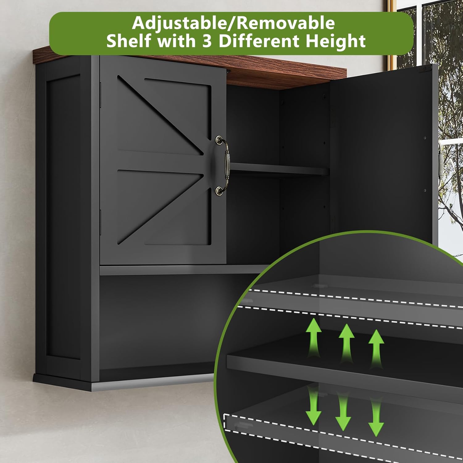 Bathroom Wall Cabinet with Barn Doors, Wall Mounted Bathroom Storage Cabinet, Farmhouse Style, Adjustable Shelf, Wall Mounted Medicine Cabinets, 23.6 x 7.9 x 23.9 Inches