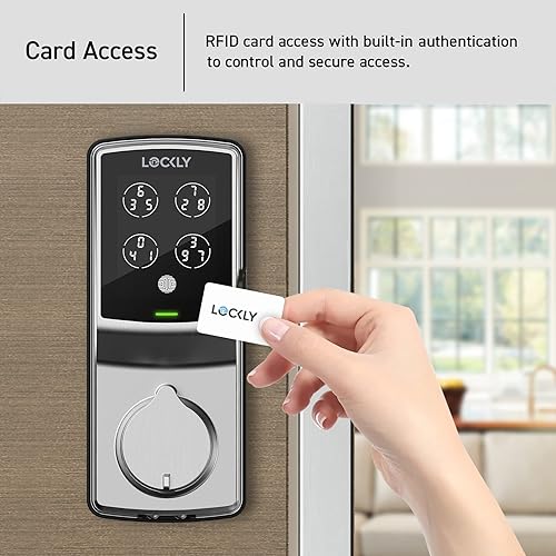 Miniatura 2 de Lockly Secure Plus - Cerradura de puerta inteligente, entrada sin llave con huella digital y tarjeta RFID, teclado PIN Genie, control de