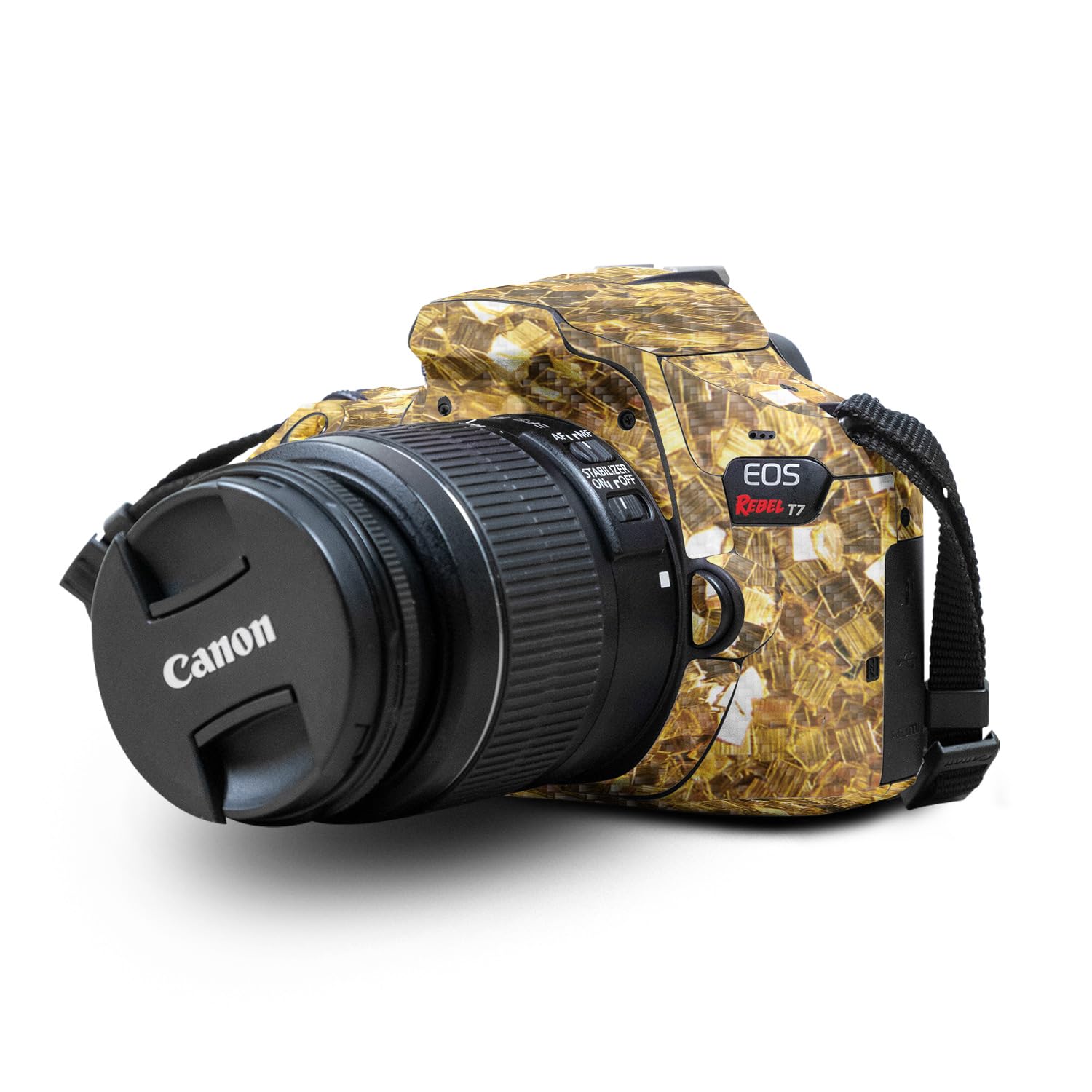 Carbon Fiber Skin Compatible with Canon EOS Rebel T7 Camera - Gold Chips - Premium 3M Vinyl Protective Wrap Decal Cover - Easy to Apply | Crafted in The USA by MightySkins