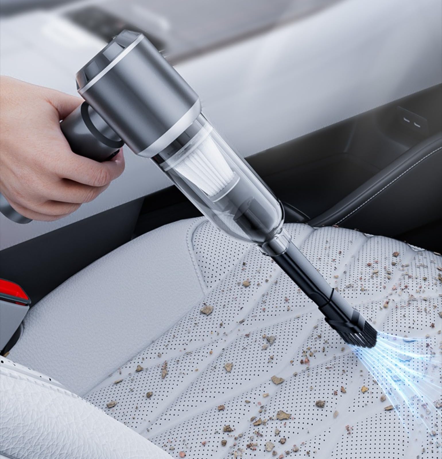 Generico Aspirabriciole Senza Fili, 20000Pa 4 in 1 Aspirapolvere Auto Portatile,Aspiratore e Soffiatore con Motore Brushless,USB C Mini Aspirapolvere Potente per Auto Casa Ufficio Peli di Domestici