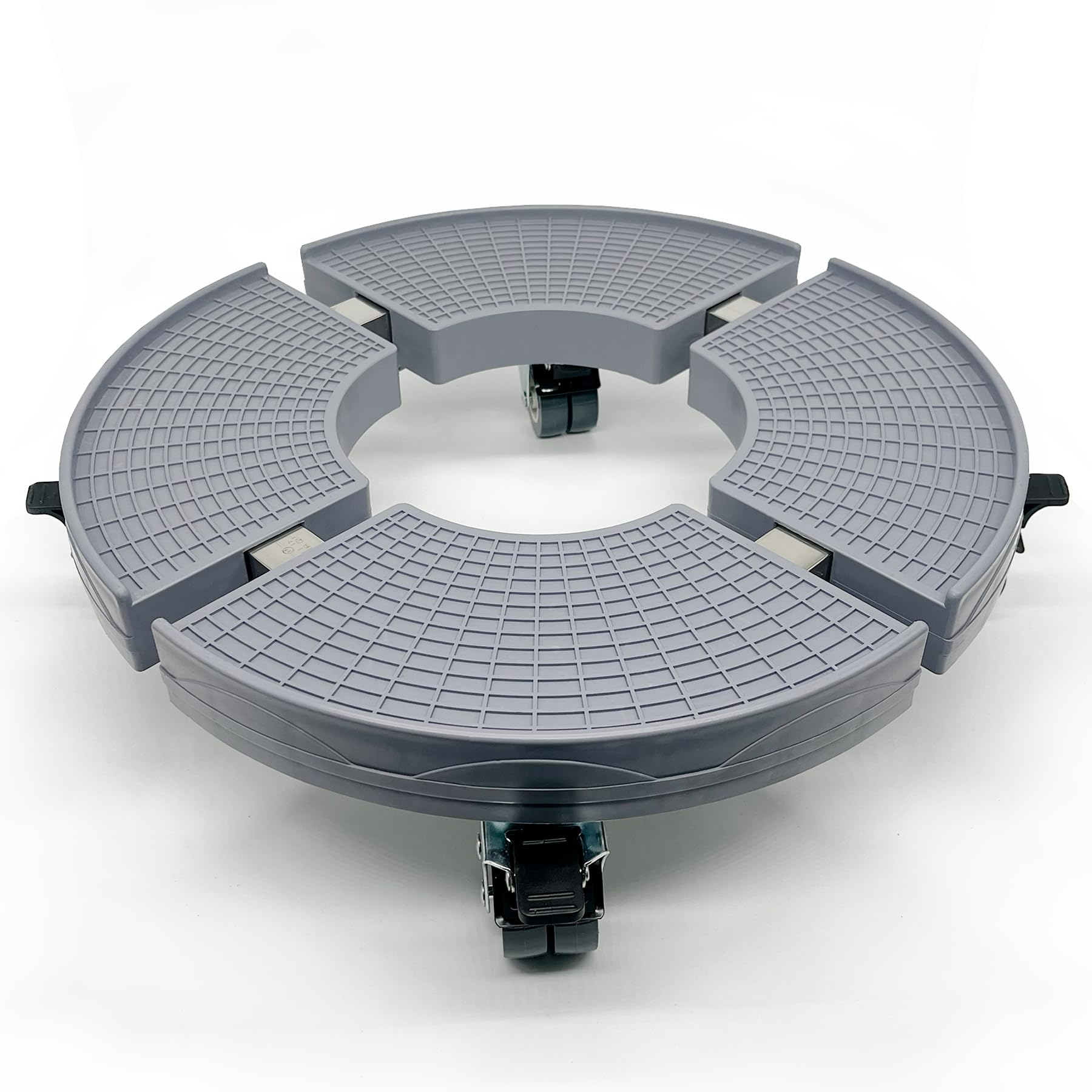 Base Redonda Ajustable 38-50 cm con Ruedas 300 KG – Plataforma Soporte ABS Alta Densidad + Acero Inoxidable – 4 Ruedas Dobles 360º con Freno – Para Macetas Grandes, Bombona Butano (SOPORTE + 4 RUEDAS)
