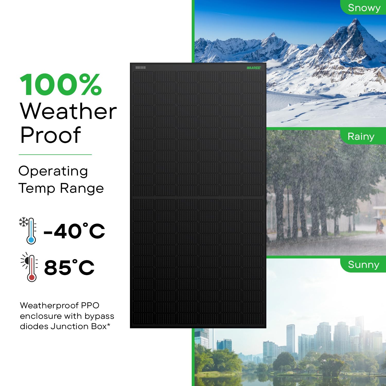 WAAREE 365 Watt Black/Blue Mono PERC Solar Panel –100 Half-Cut Cells, 24V Module | WAAREE Premium Panel for Rooftop, Commercial, Balcony & Hybrid Solar Setups | 27-Year Output Warranty | Pack of 2 - Image 4 thumbnail