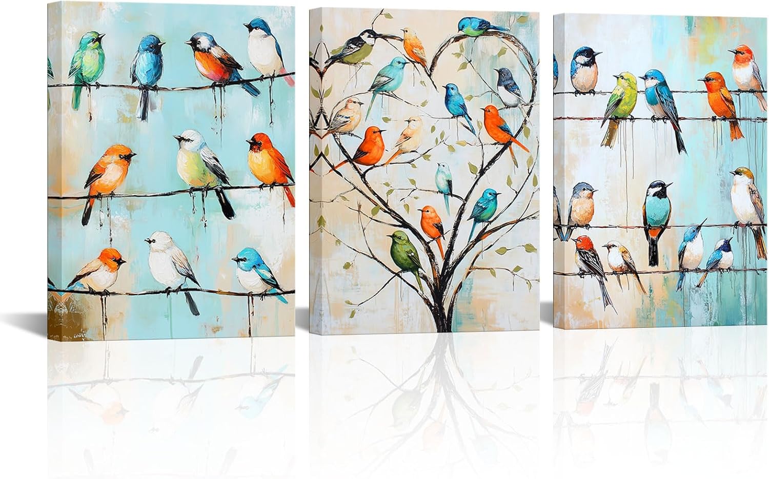 Artsbay Birds Wall Art Birds on Branch Wall Decor Colorful Painting Picture for Bedroom Bathroom 12 x 16inches x3pcs