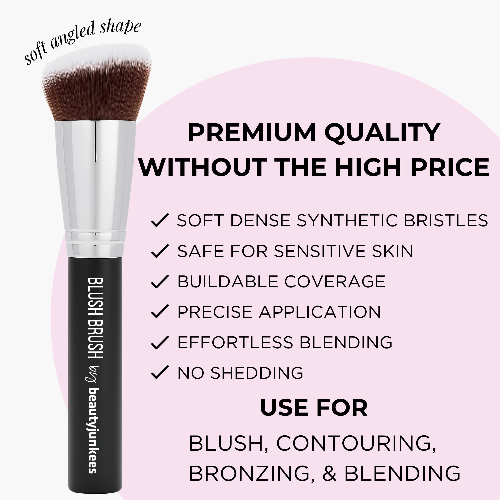 Beauty Junkees Professional Makeup Brushes: Synthetic Bristle Angled Kabuki Foundation Brush for Blending Stippling Buffing - Full Face Make Up Brush for Loose or Pressed Powder Blush Bronzer