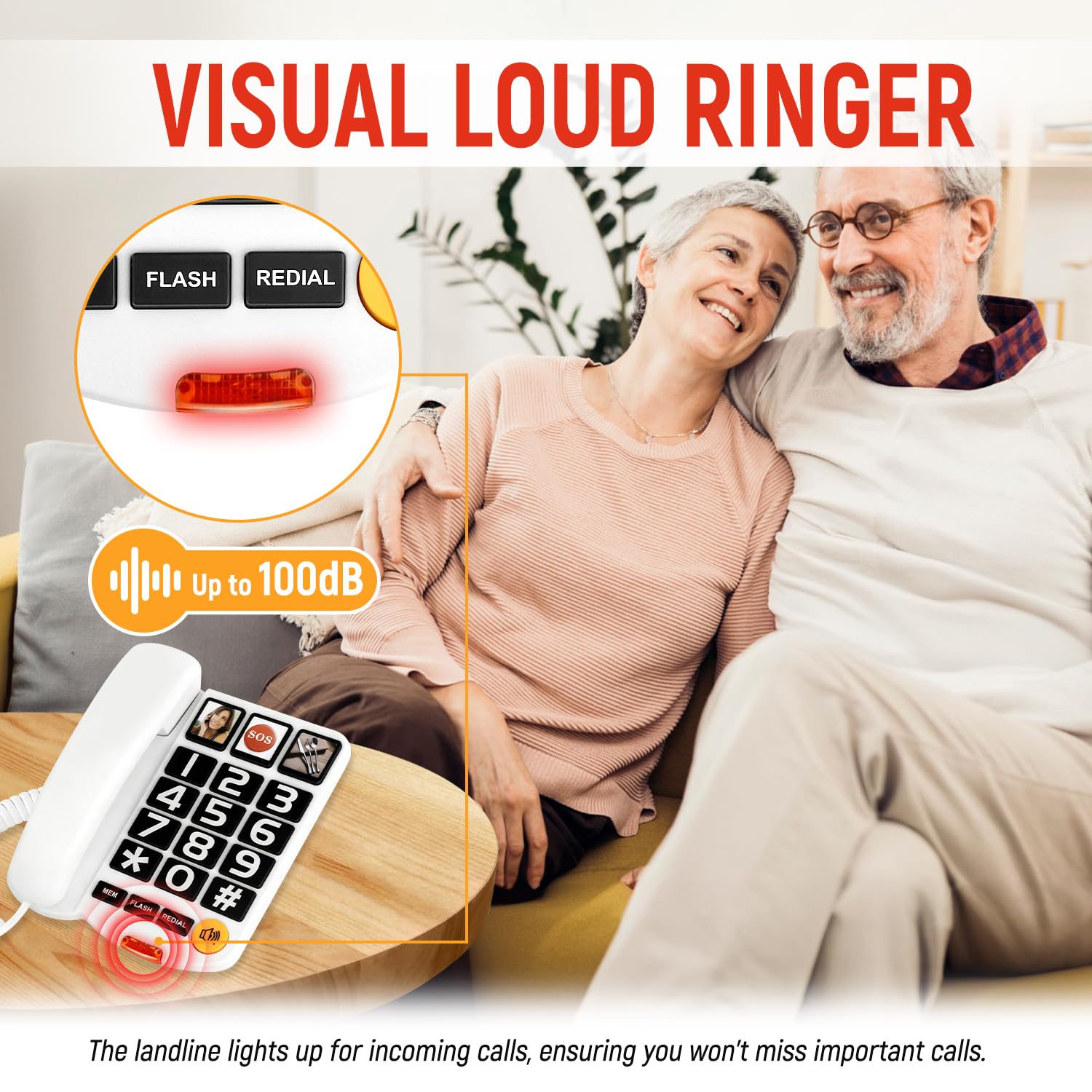 Uvital Teléfonos con botones grandes para personas mayores, teléfono fijo con cable blanco con 3 botones de marcación de un toque, manos libres, timbre fuerte, volumen ajustable, fácil para personas
