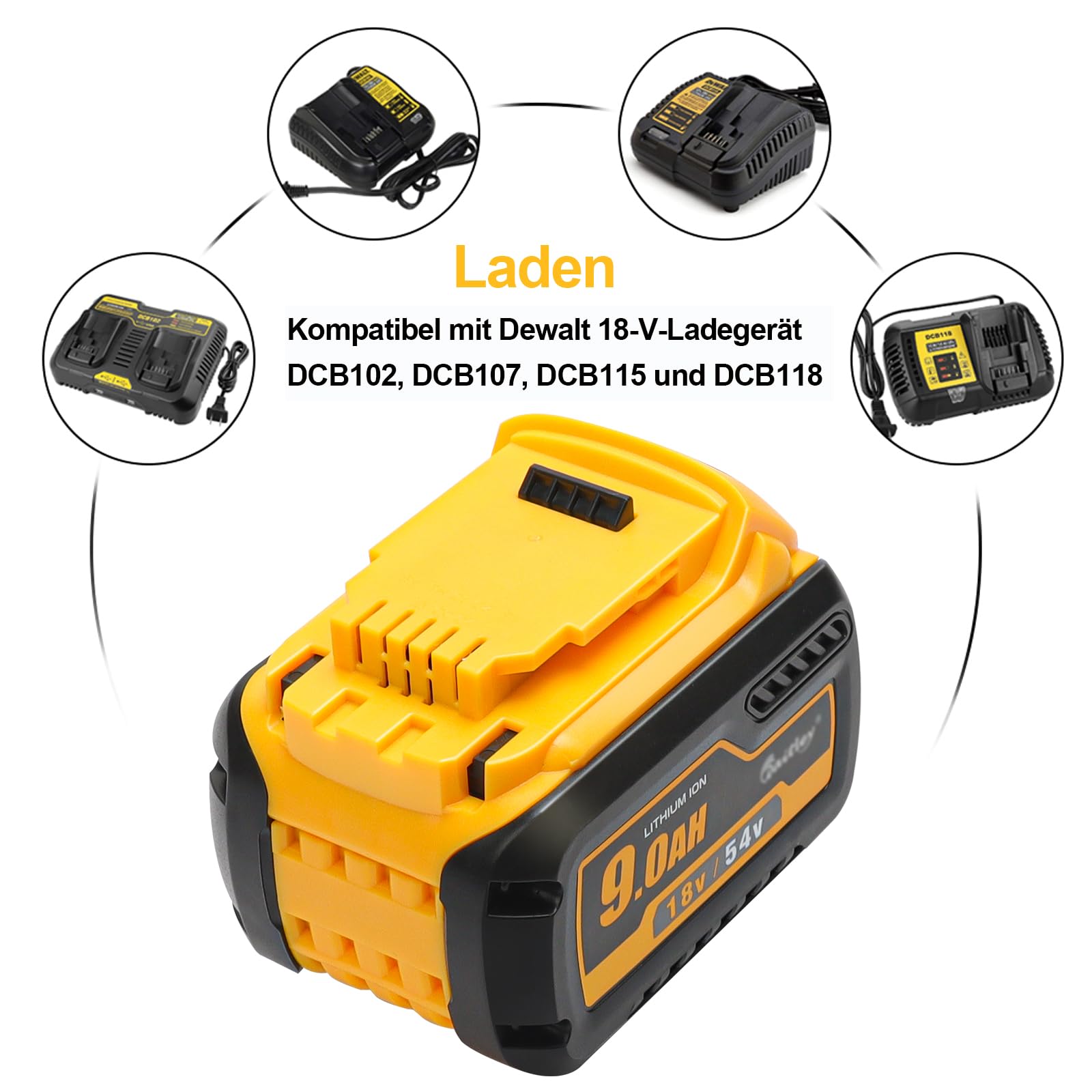 QUPERR 2 baterías de repuesto para Dewalt 54 V/18 V de alta capacidad (3000 mAh/9000 mAh) DCB609, DCB606, DCB547 y DCB548 – Compatible con herramientas eléctricas Dewalt 18 V y 54 V