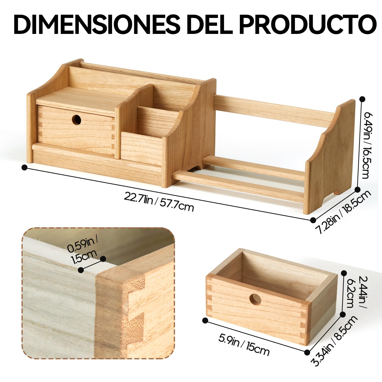 KIRIGEN Estantería de Madera, Organizador de Escritorio Ajustable, Natural