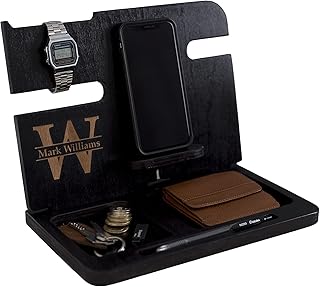 Mens Wood Valet Box, Mens Valet Stand, Mens Wood Valet Tray, Charging Dock, personalized, Docking Station, gifts for men, gift for boyfriend