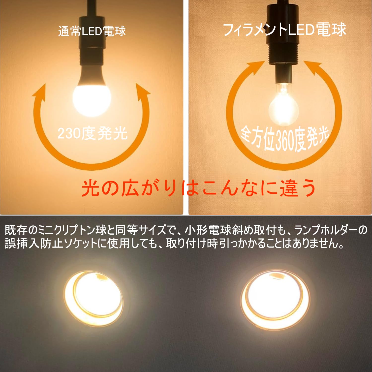 Amazon | VIMLITE ledミニクリプトン電球 E17 調光器対応 40W形相当