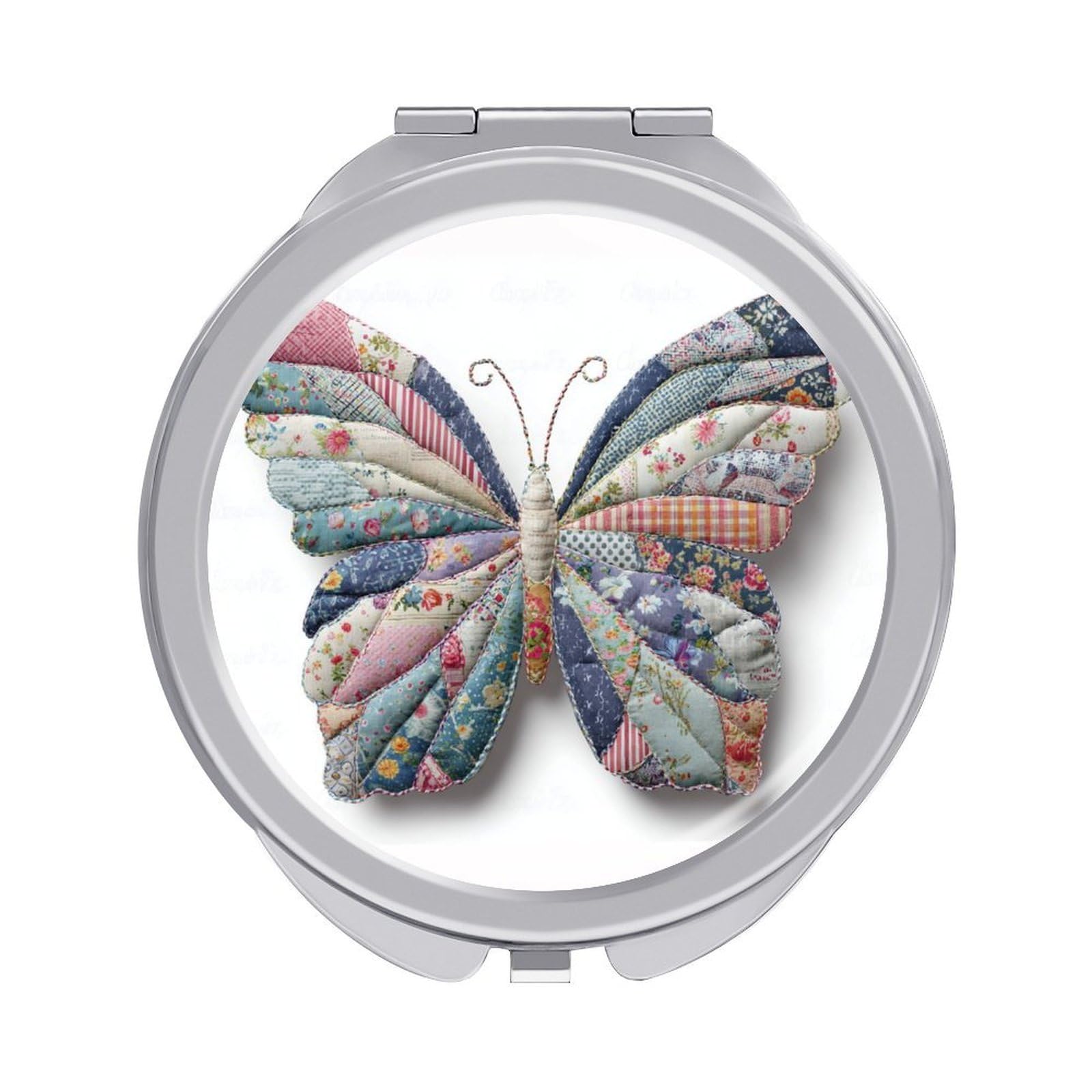 Jubonexis Patchwork Butterfly Fabric Vintage Cottagecore Women Pocket Mirrors, Girls Small Portable Travel Makeup Mini Mirror