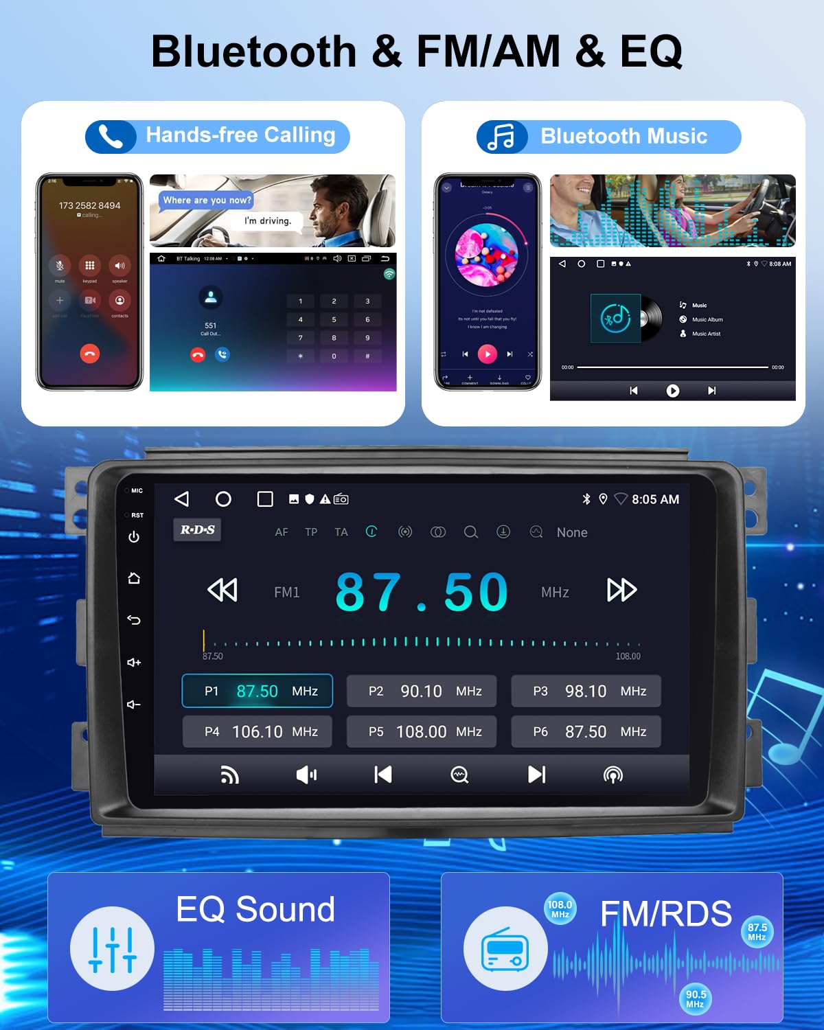 Autoradio Android NHOPEEW 2G+64G per Benz Smart Fortwo 451 2005-2010 - Carplay wireless e Android Auto - Autoradio Carplay da 9 pollici con WiFi EQ GPS FM RDS + telecamera posteriore AHD e microfono