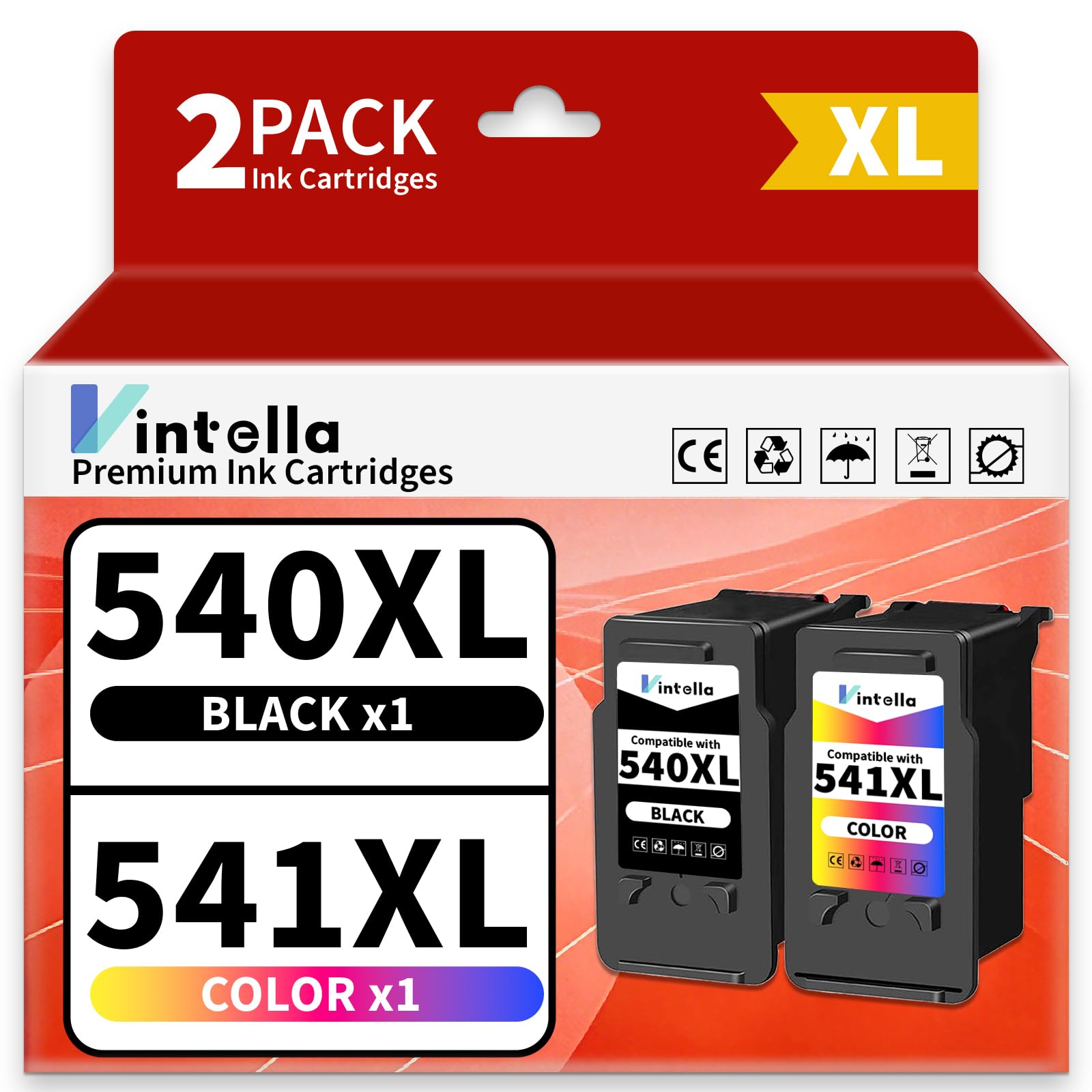 Vintella PG-540XL CL-541XL Cartucce d'inchiostro Sostituzione per Canon 540 541 XL Canon 540XL 541XL per Canon MG3650 TS5150 MG2250 MG3550 MX395 MG4250 MG3150 MG4150 MG3250 MX525 (1 Nero, 1Tri-Colore)