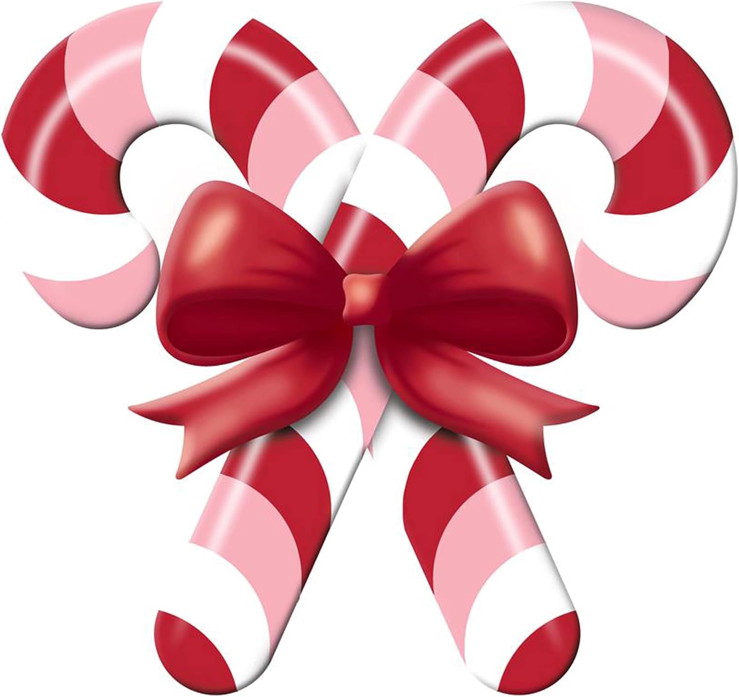Embossed Metal Candy Cane Sign with Bow For Christmas Wreaths, Tree Toppers, Center Pieces, Floral Arrangements, Decorations, and Crafts (Light Pink, Red, White, 13" L x 12" H)