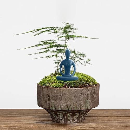 Miniatura 2 de Estatua de postura de yoga, figura de decoración zen, escultura de cerámica azul para decoración de escritorio del hogar, 2.1 x 3.3 pulgadas, 1