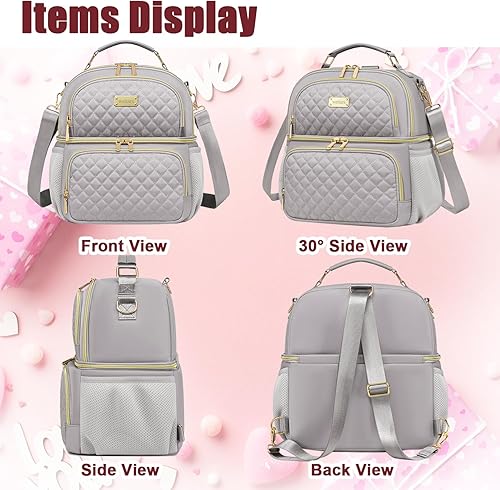 Miniatura 8 de Weitars Bolsa de almuerzo para mujer, lonchera de doble compartimento para mujer, bolsa de almuerzo para el trabajo, bolsa térmica térmica a prueba