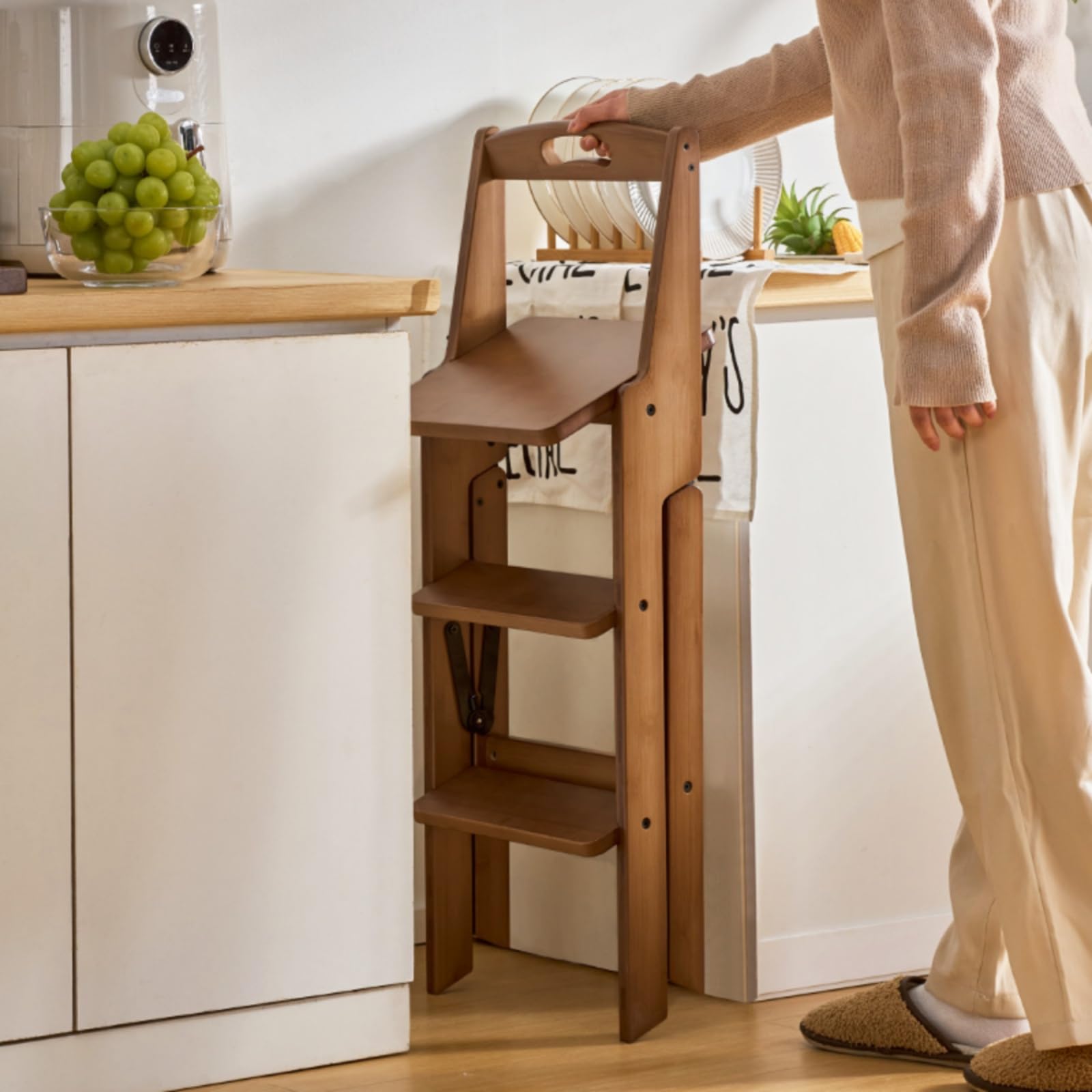 Sharplace Taburete Escalera Plegable Banco Asiento Escalón Escalera Convertible con Base Trípode y Fácil de y Guardar en Armarios Adecuado para Hogar Oficina Taller