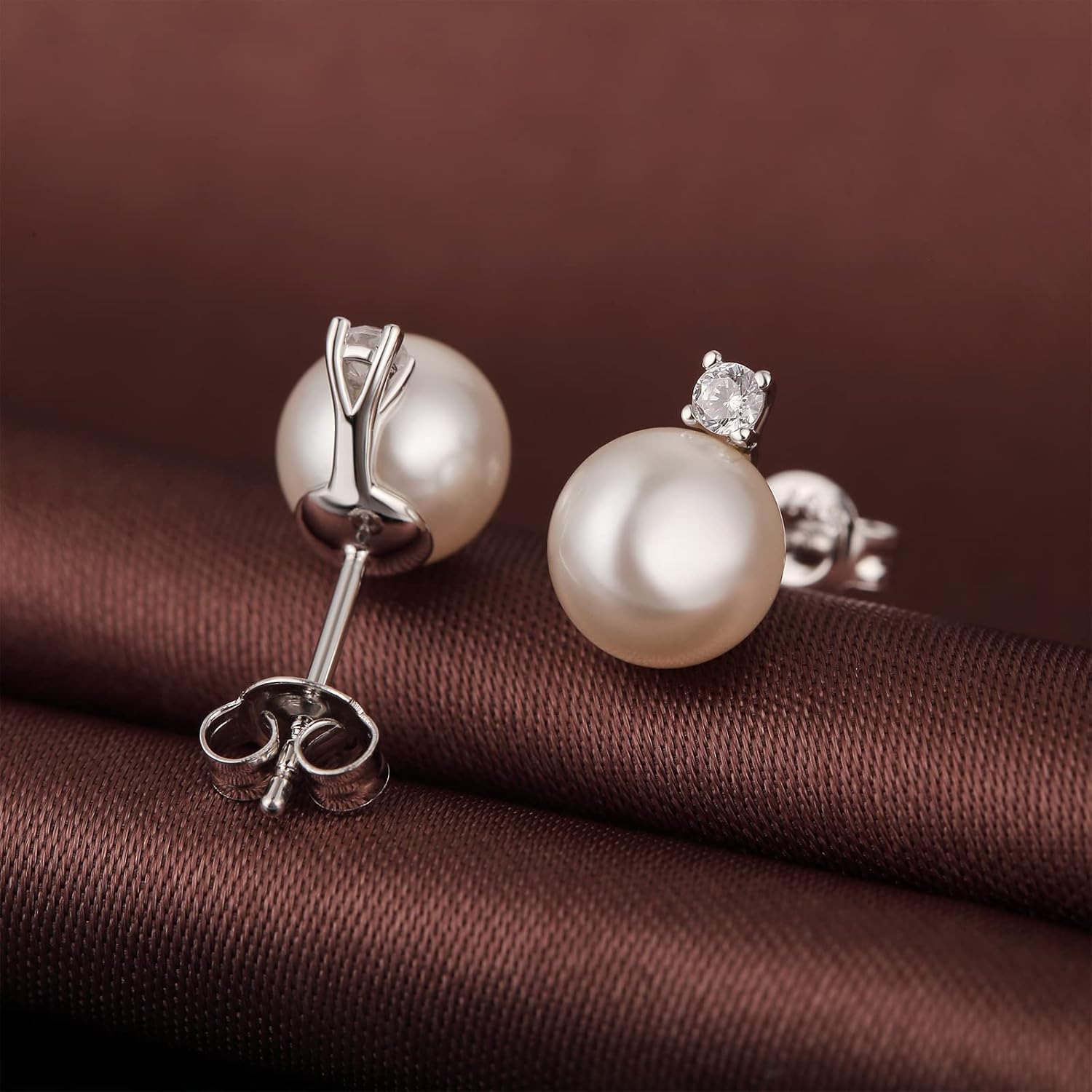 Han han Pearl Stud Earrings for Women 925 Sterling Silver, Pearl Jewelry Gift for Women 8MM-13MM
