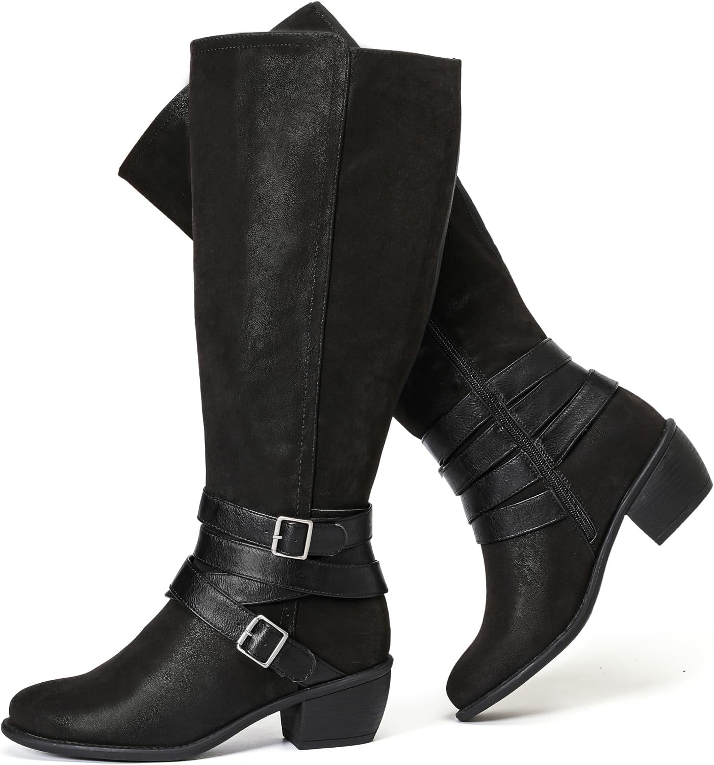 Luoika Women’s Extra Wide Calf Slouchy Knee High Boots, Wide Width Knee-High Boots Low Stacked Heel Side Zipper Winter Fall Tall Boots.