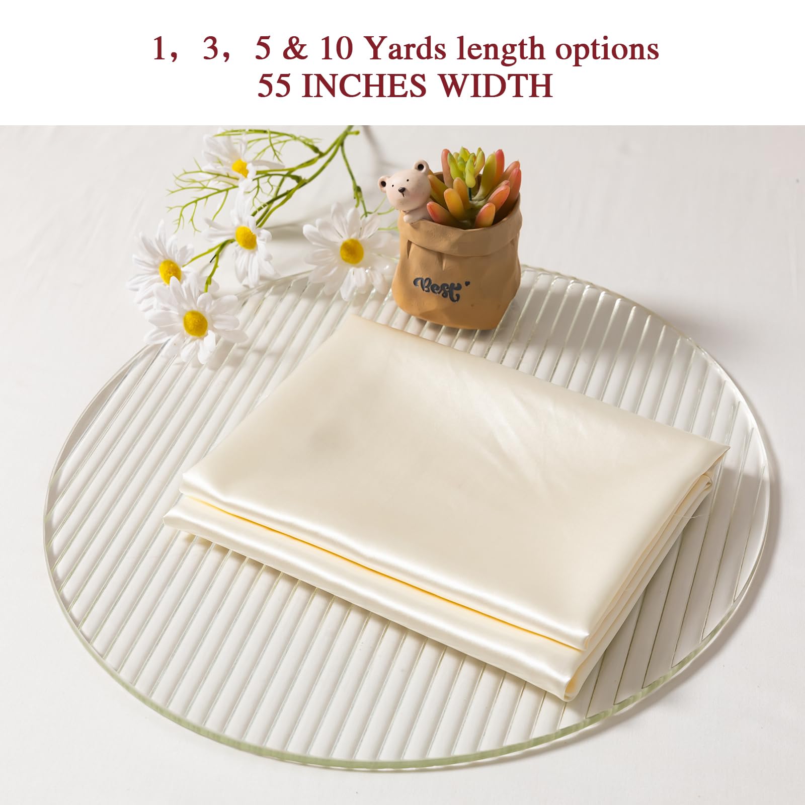 Q&J Fabric Co. Beige Satin Fabric by The Yard Soft Charmeuse Silky Cloth 55 INCH Width for DIY Sewing Crafts Wedding Dresses, Backdrops & Party Decor | Smooth, Shiny & Wrinkle-Resistant (1 Yard) — view 2