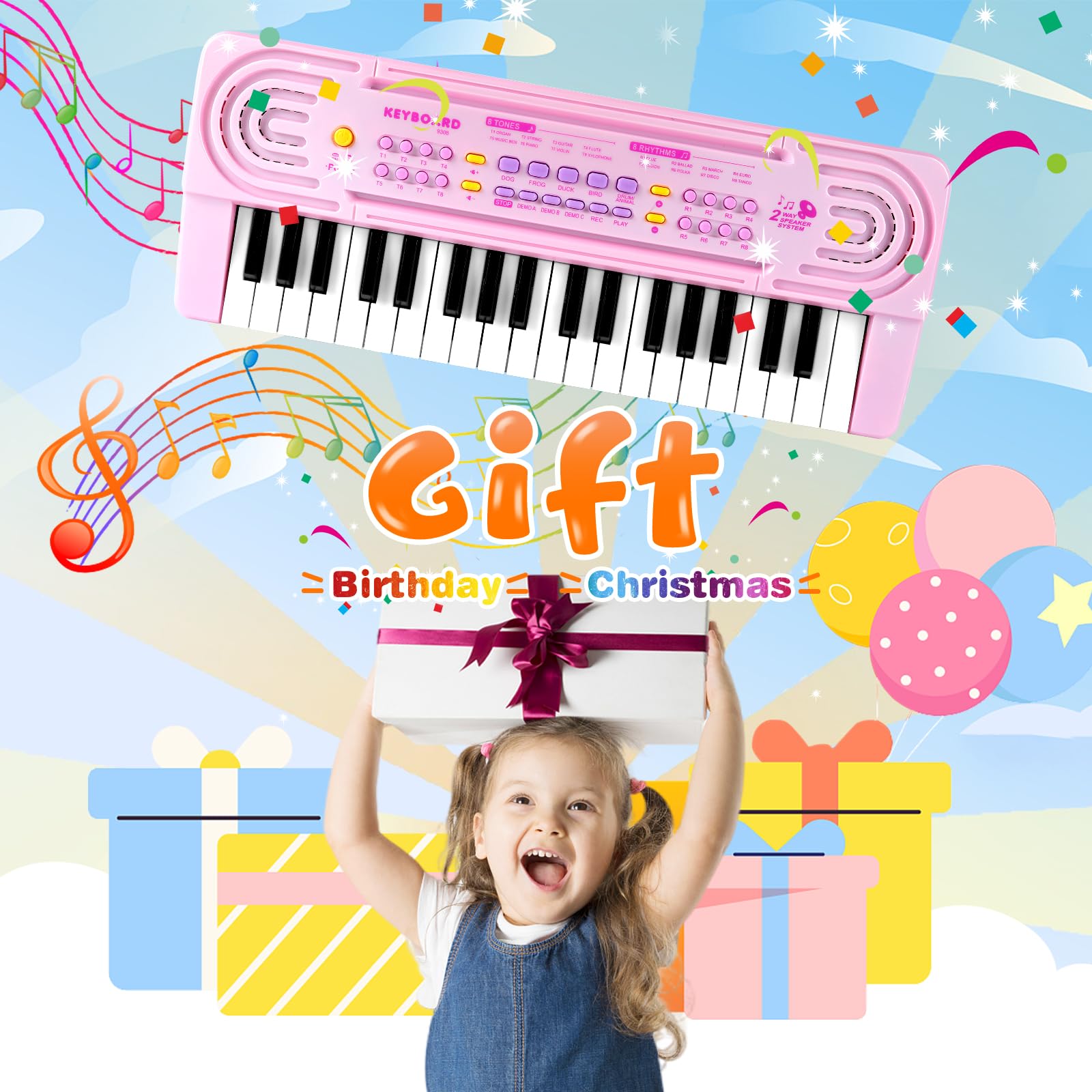 Teclado Electrónico Piano Infantil, 37 Teclas Teclado Multifunción Portátiles con MicróFono, Organo Electronico Piano Musical Regalo para de Niños y Niñas para Niños 3+ Años, Seguro y Duradero