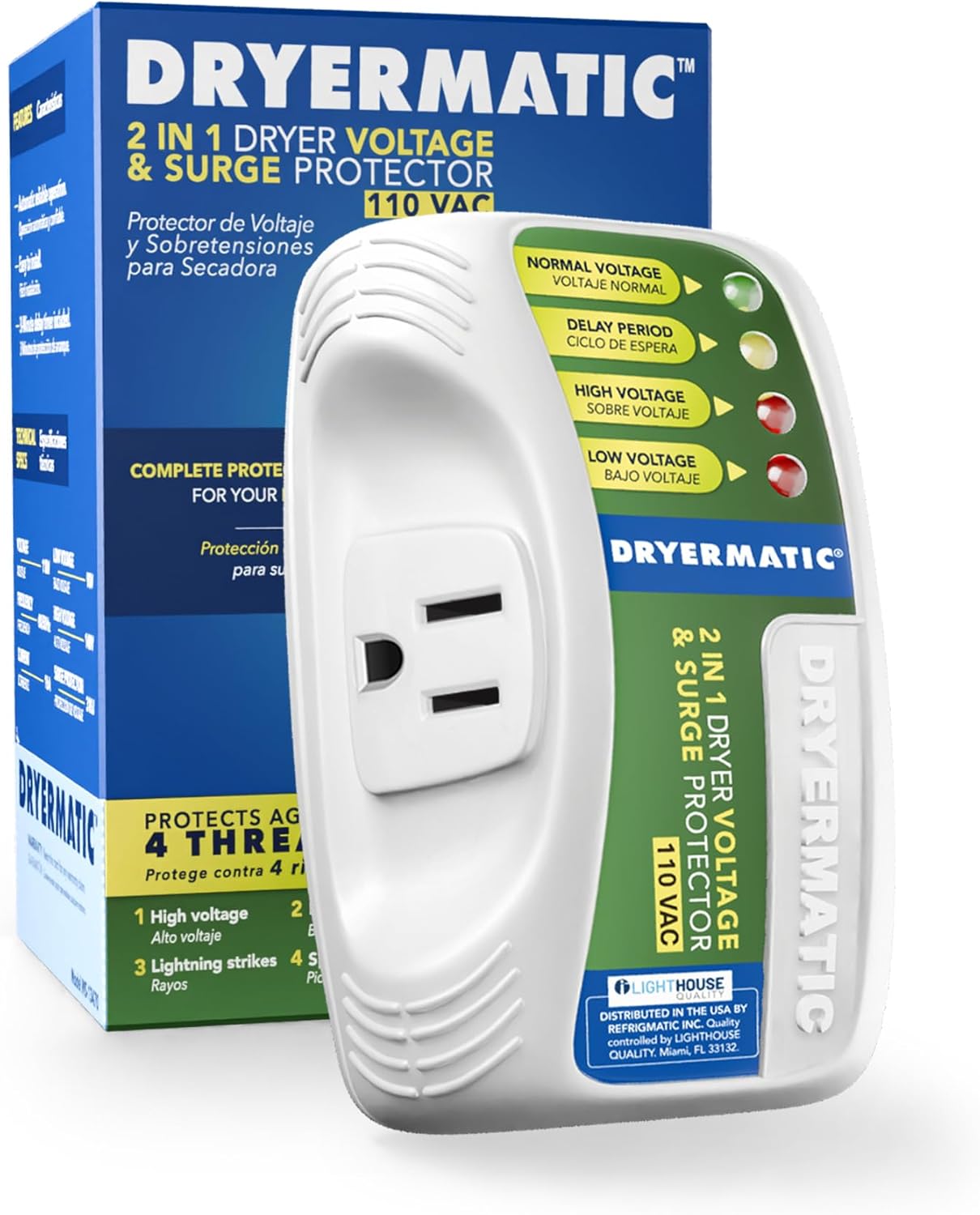 Dryermatic, 2-in-1 Electronic Voltage & Surge Protector for Compact 110V and Gas Clothes Dryers – Mostly Used in Dorms and Small Apartments