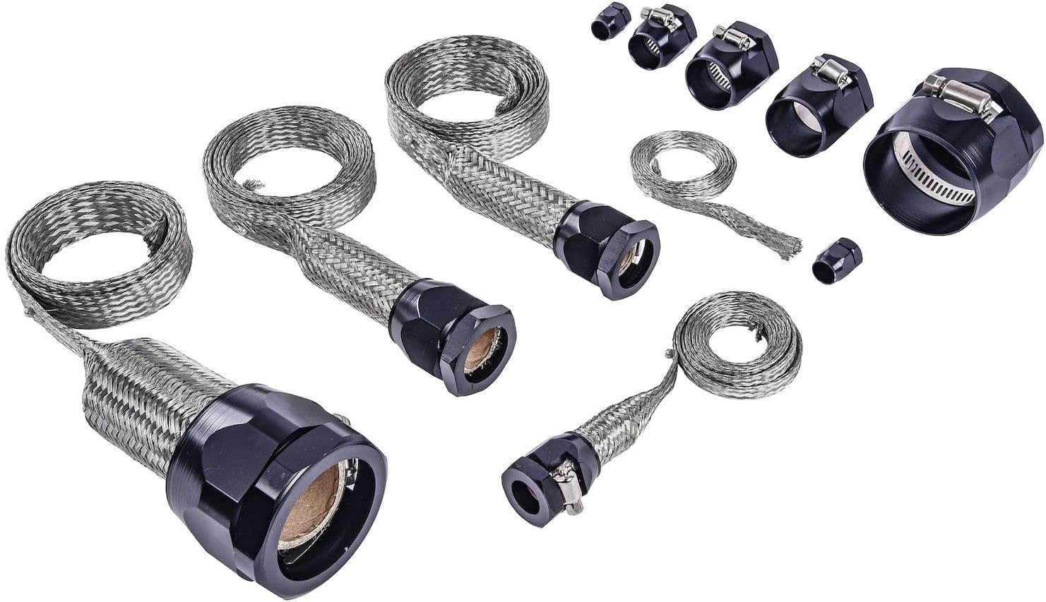 JEGS 50537 Braided Hose Sleeving Kit with Clamps [Black Hose Clamp Covers]