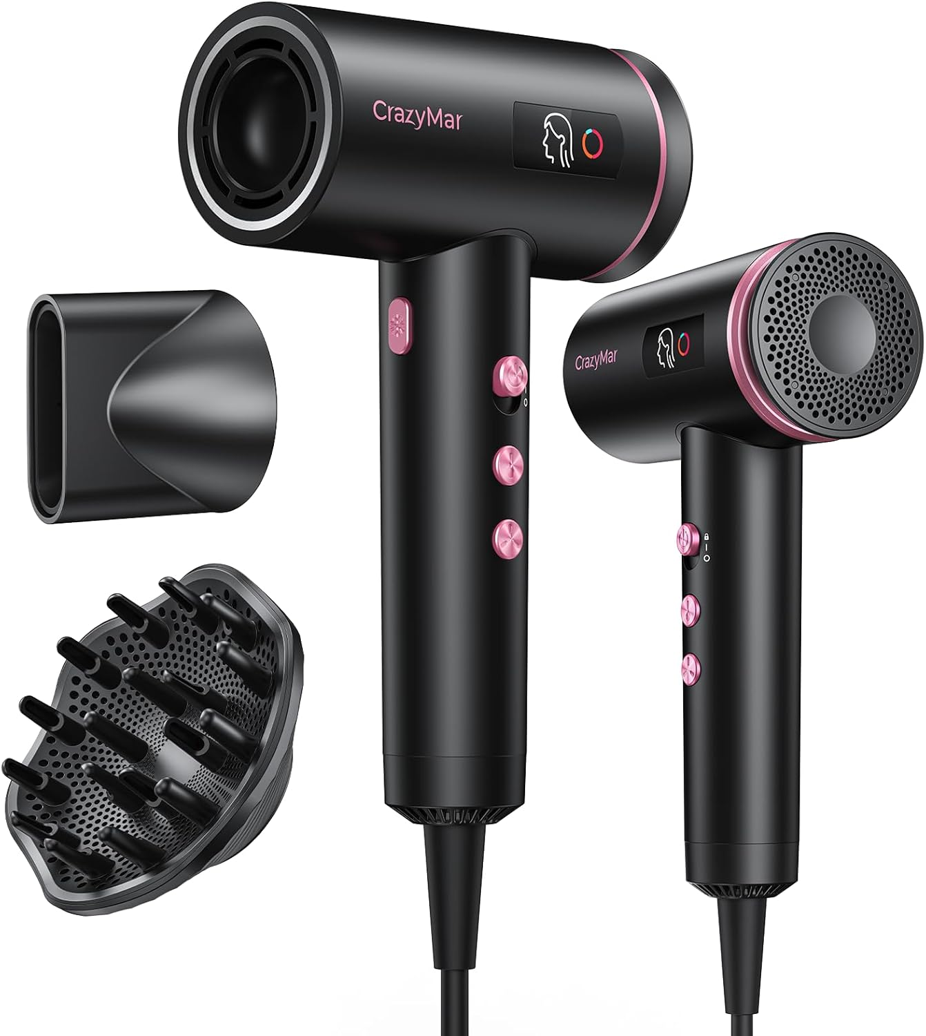 Hair Dryers for Women, 1800W Ionic Hair Dryer with 3 Smart Mode (Baby/Men/Women), High Speed Brushless Motor for Fast Drying (2-5 Mins), Lightweight Hair Dryer, for Home & Travel(Pink)