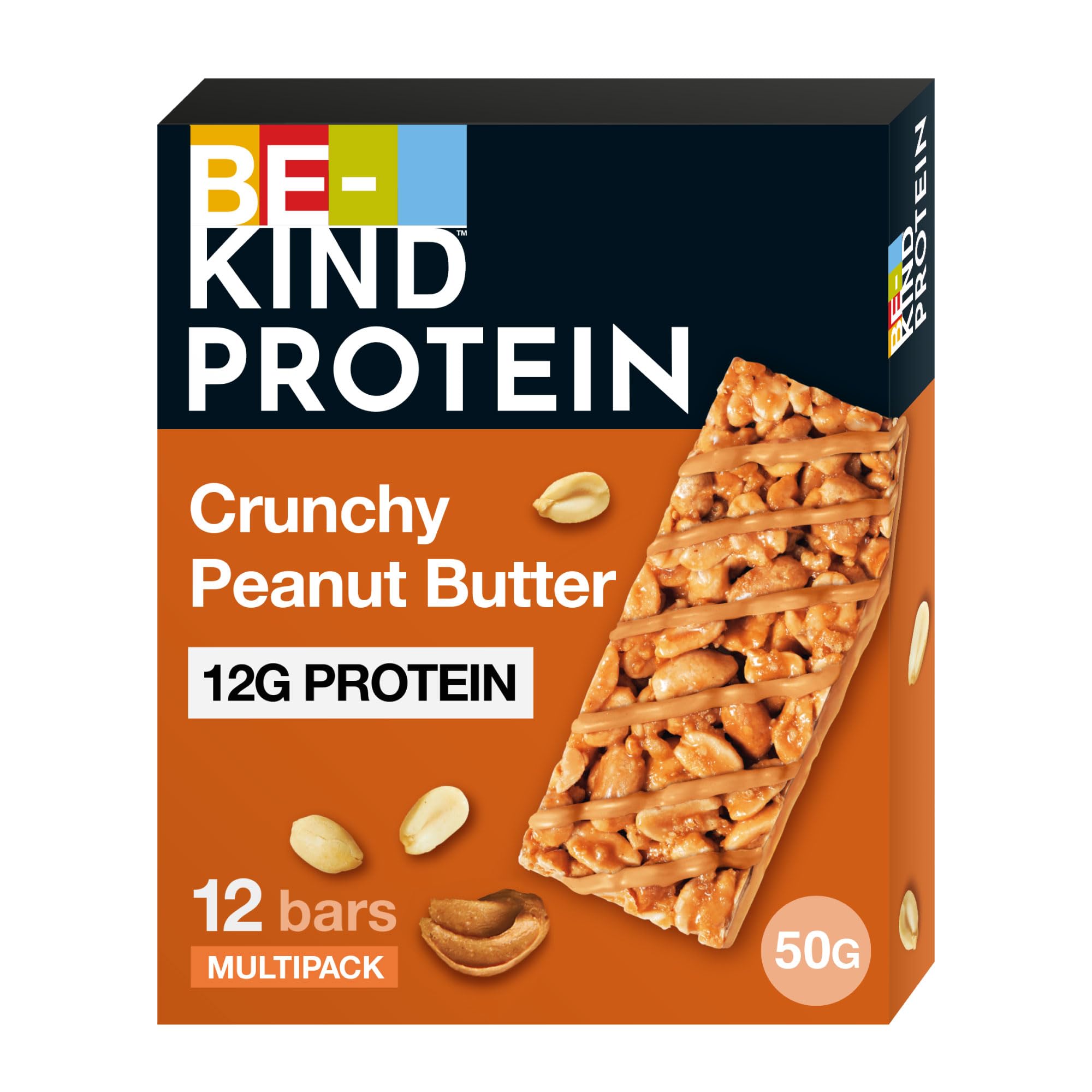 BE-KIND Peanut Butter Pack of 12x50g Protein Bar, 12g Plant Protein Tasty Protein Bars, Gluten Free Snacks, High Fibre, No Artificial Preservatives, No Artificial Colors, No Artificial Flavours