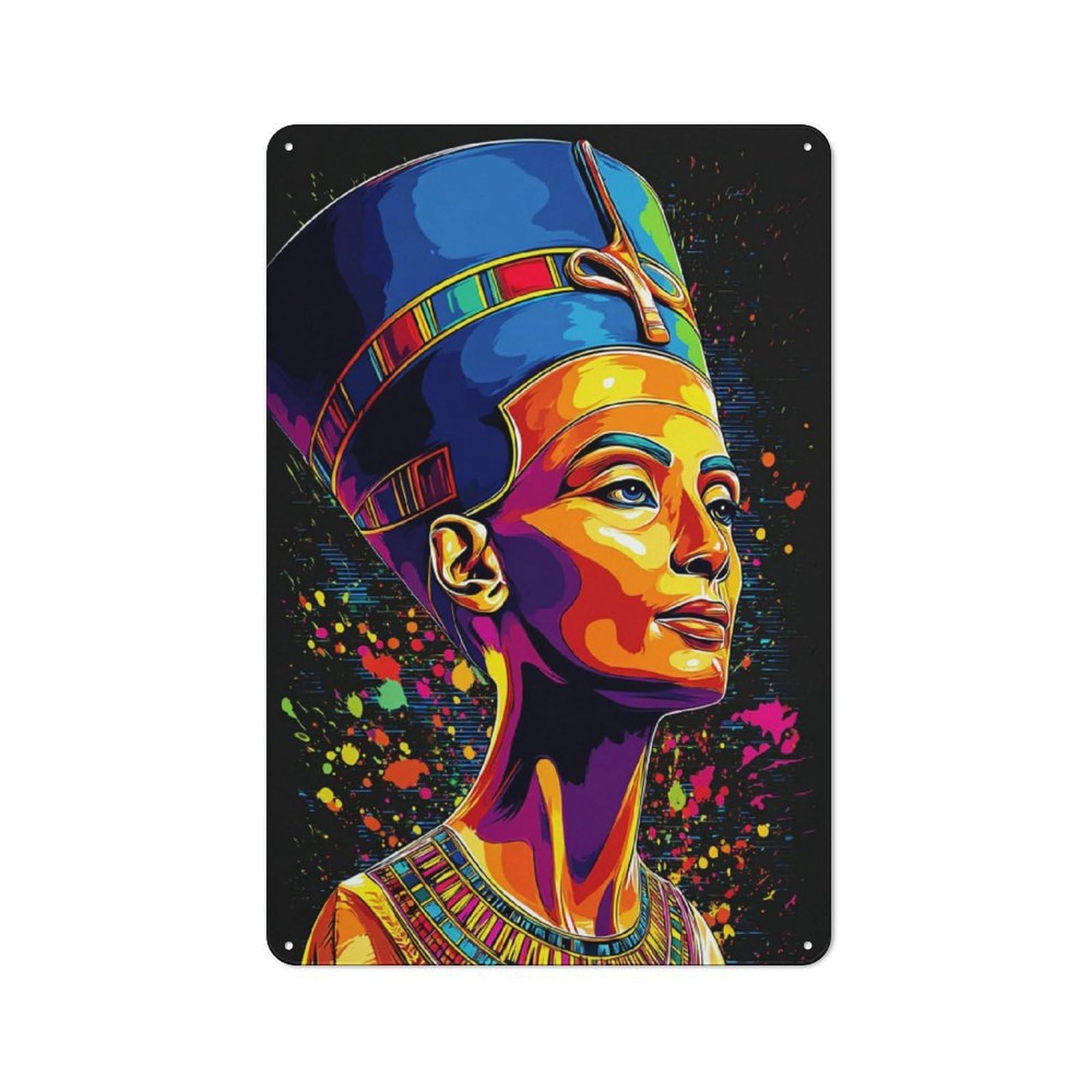 Junmoney Colorful Egyptian Queen Portrait -10 Vintage Tin Sign 30X20cm With For Living Room Or Hallway, For Living Room Decor Lovers