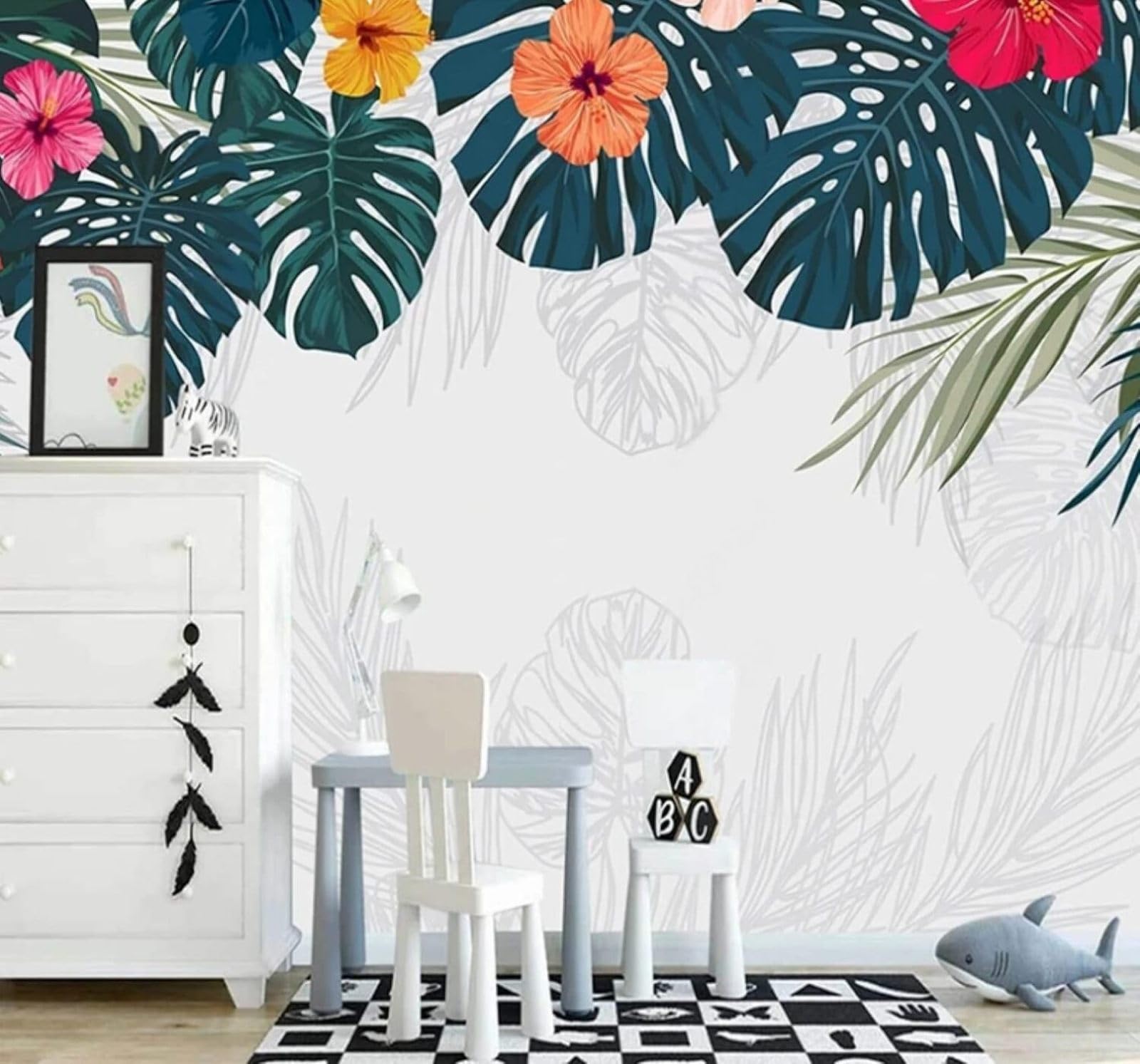 XLMING Hand Drawn Fresh Plants Leaves Flowers 3D Wallpaper Luxury Silk Study Dining Feature Sofa Grey Bedroom Living Room Tv Decorative Wall-200cm×140cm