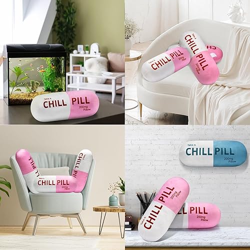 Miniatura 3 de HZ MY Chill Pill Pillow - Almohada rosa súper suave para una máxima relajación, almohadas divertidas - Cojín decorativo moderno y estético -
