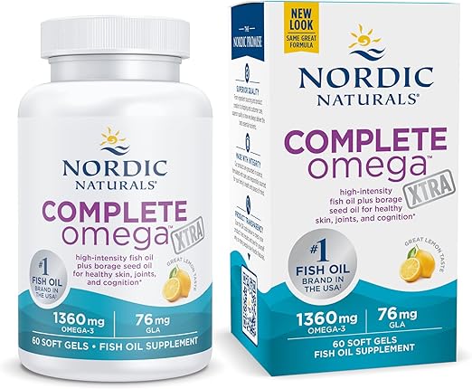 Nordic Naturals Complete Omega Xtra, Lemon - 60 Soft Gels - 1360 mg Omega-3 + 76 mg GLA - Healthy Skin - Cognition - Non-GMO - 30 Servings