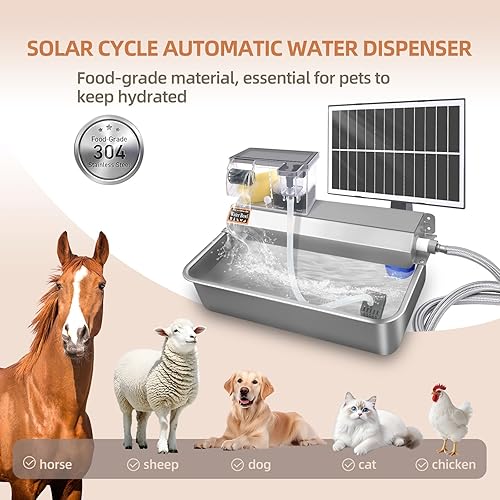 Miniatura 3 de Dispensador automático de agua para perros de 2 galones, cuenco de agua solar circulante de acero inoxidable 304 para mascotas, perros, gatos