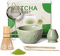 Vista 13 de Kit de juego de batidor de Matcha: Juego de Matcha japonés - Tazón de cerámica, batidor de bambú, Chasen, soporte para cuchara, cuchara medidora
